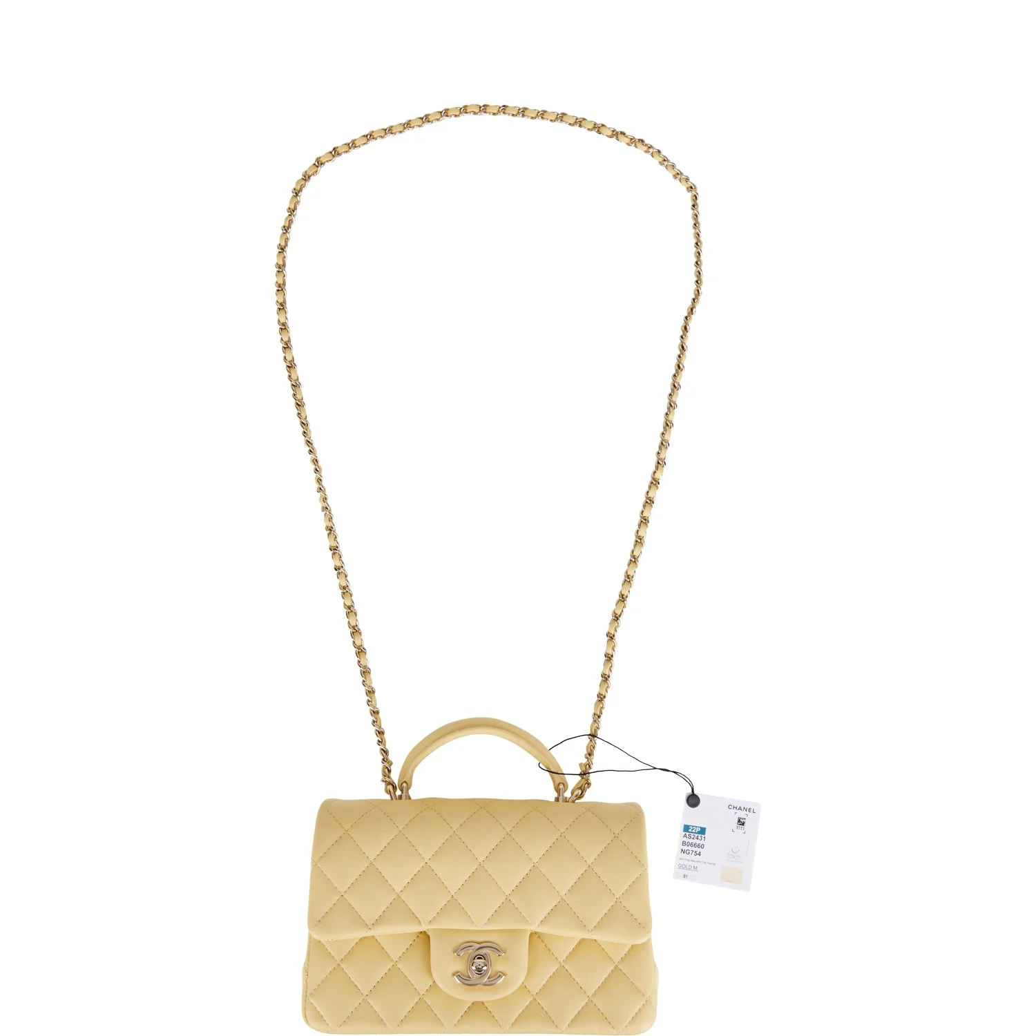 Chanel Mini Rectangular Flap with Top Handle Yellow Lambskin Light Gold Hardware