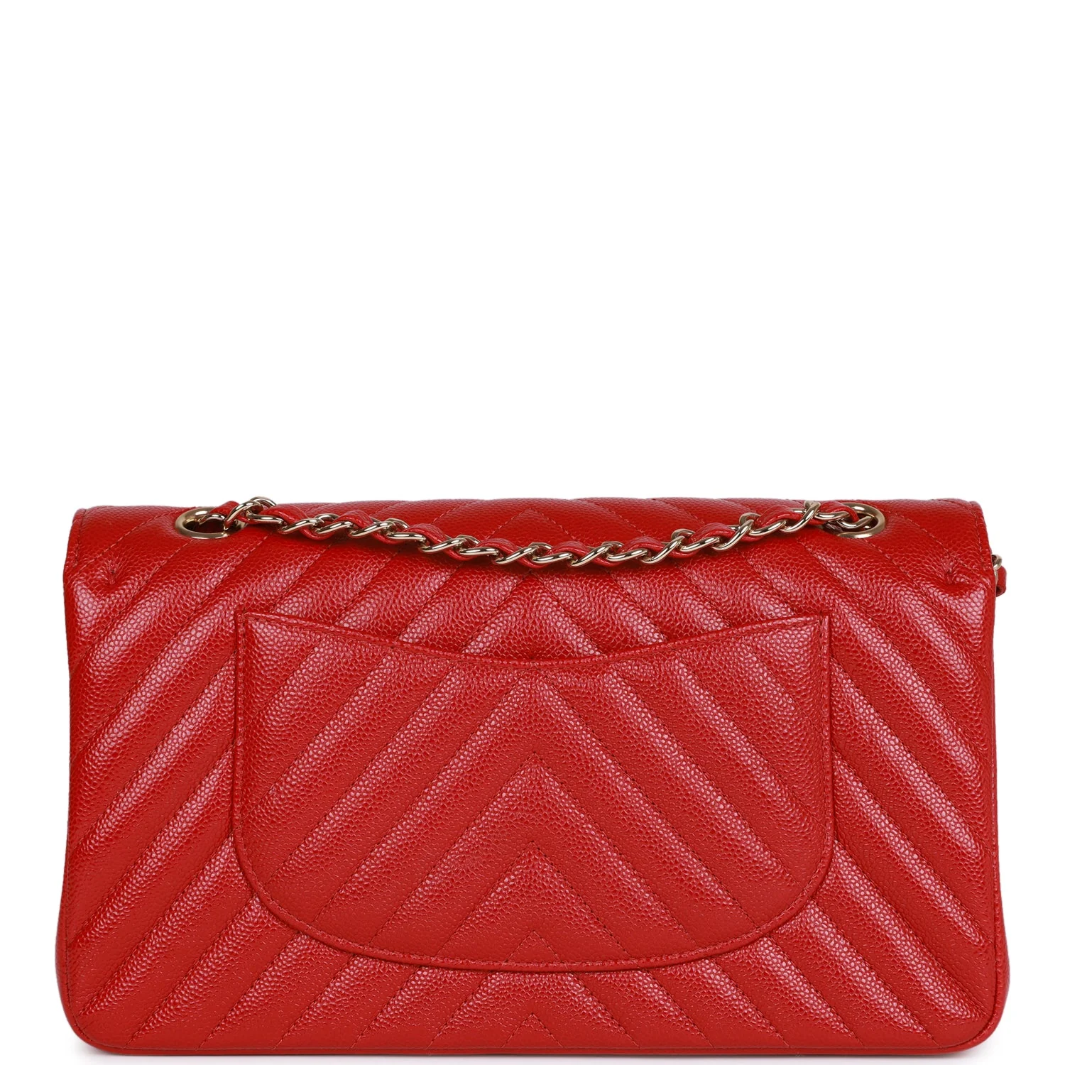Chanel Medium Classic Double Flap Bag Red Chevron Caviar Light Gold Hardware