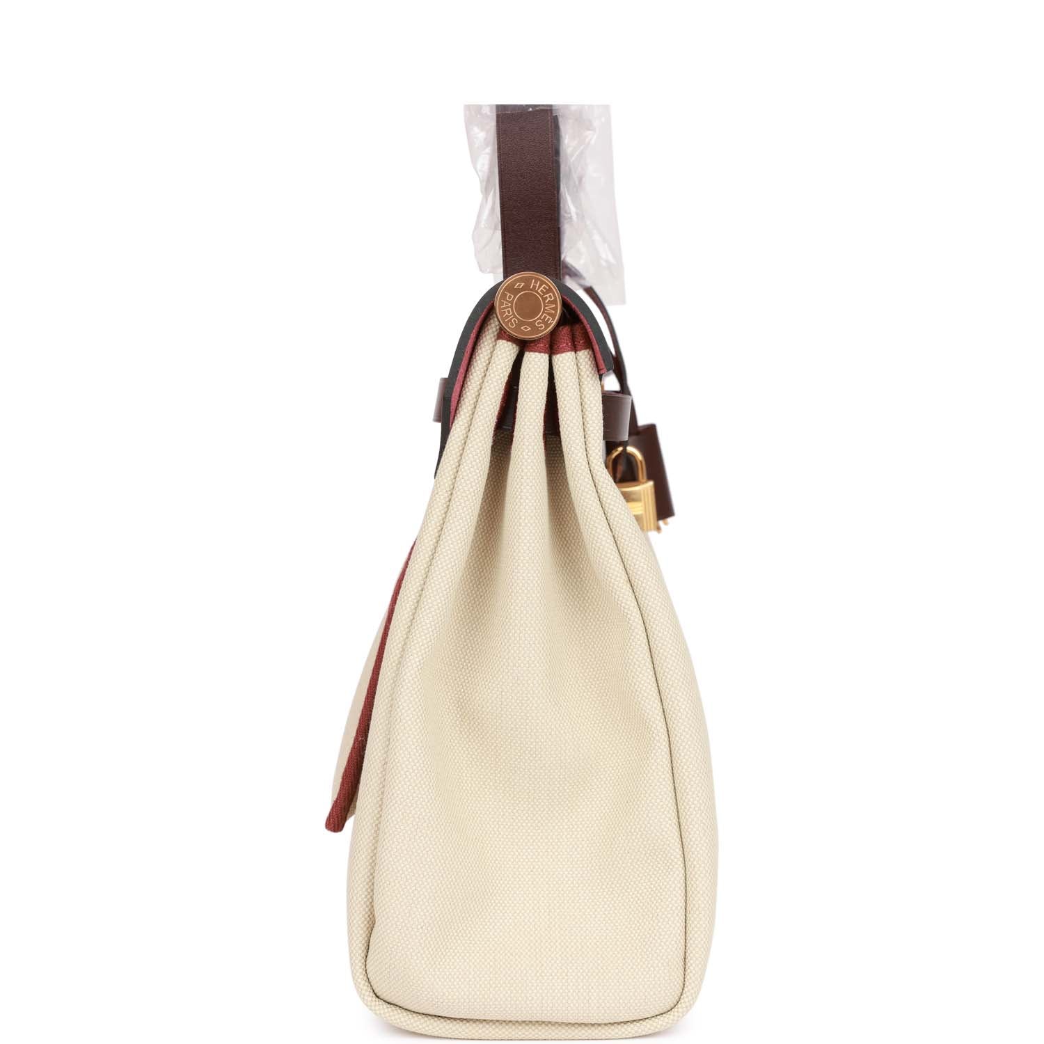 Hermes Herbag Zip PM 31 Beton Toile H Berline Rouge Sellier Hunter Gold Hardware