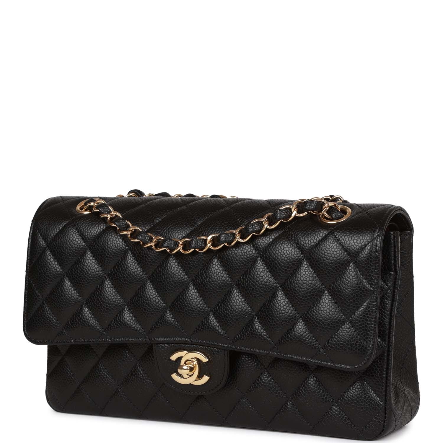 Chanel Medium Classic Double Flap Bag Black Quilted Caviar Gold Hardware