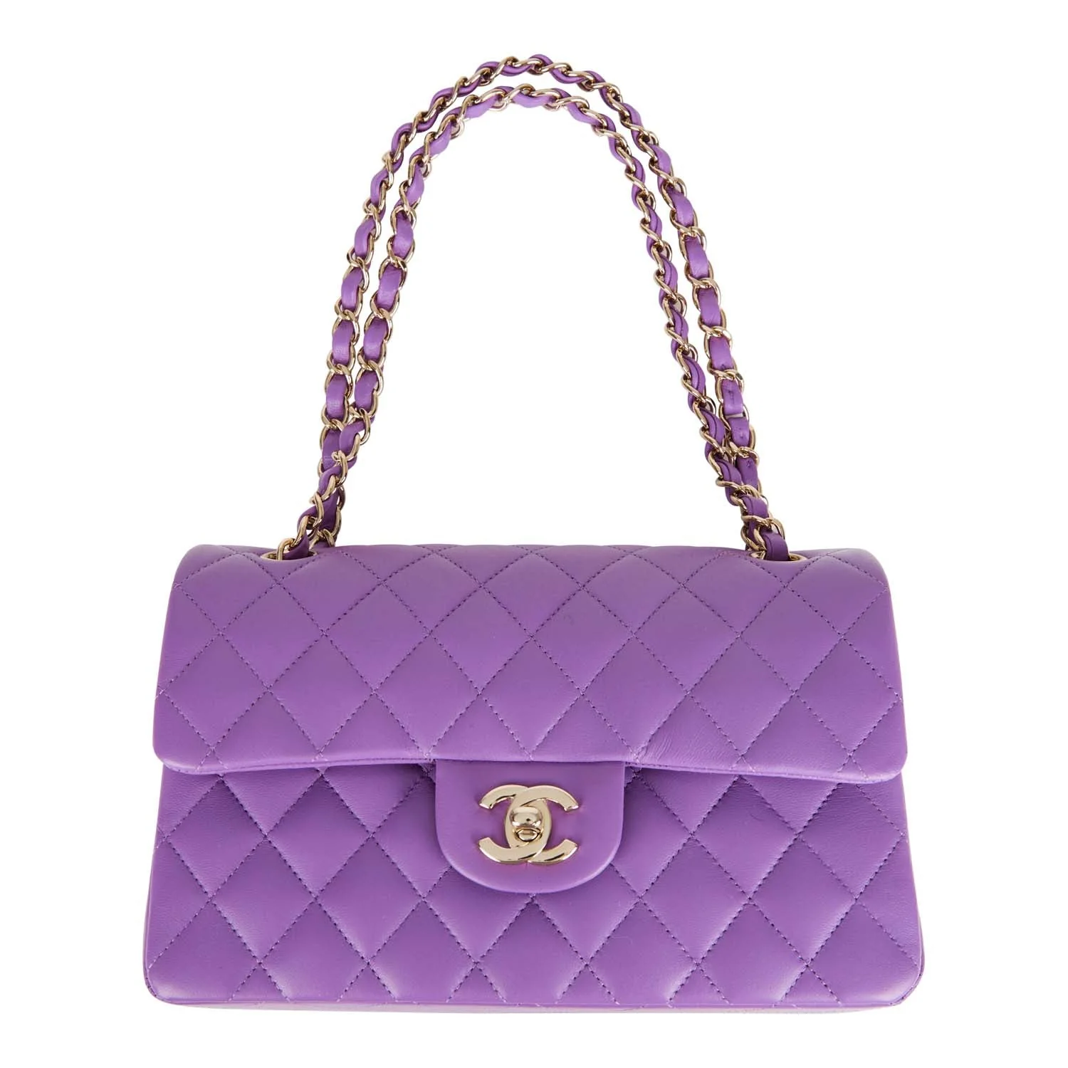 Chanel Small Classic Double Flap Bag Purple Lambskin Light Gold Hardware