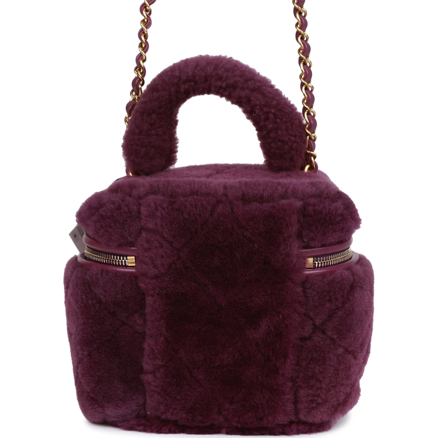 Chanel Small Vanity Case Purple Shearling Gold Hardware
