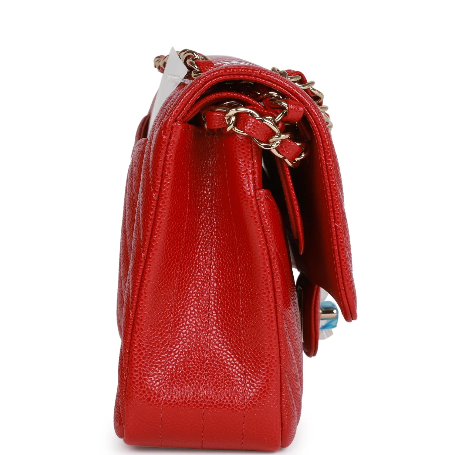 Chanel Medium Classic Double Flap Bag Red Chevron Caviar Light Gold Hardware