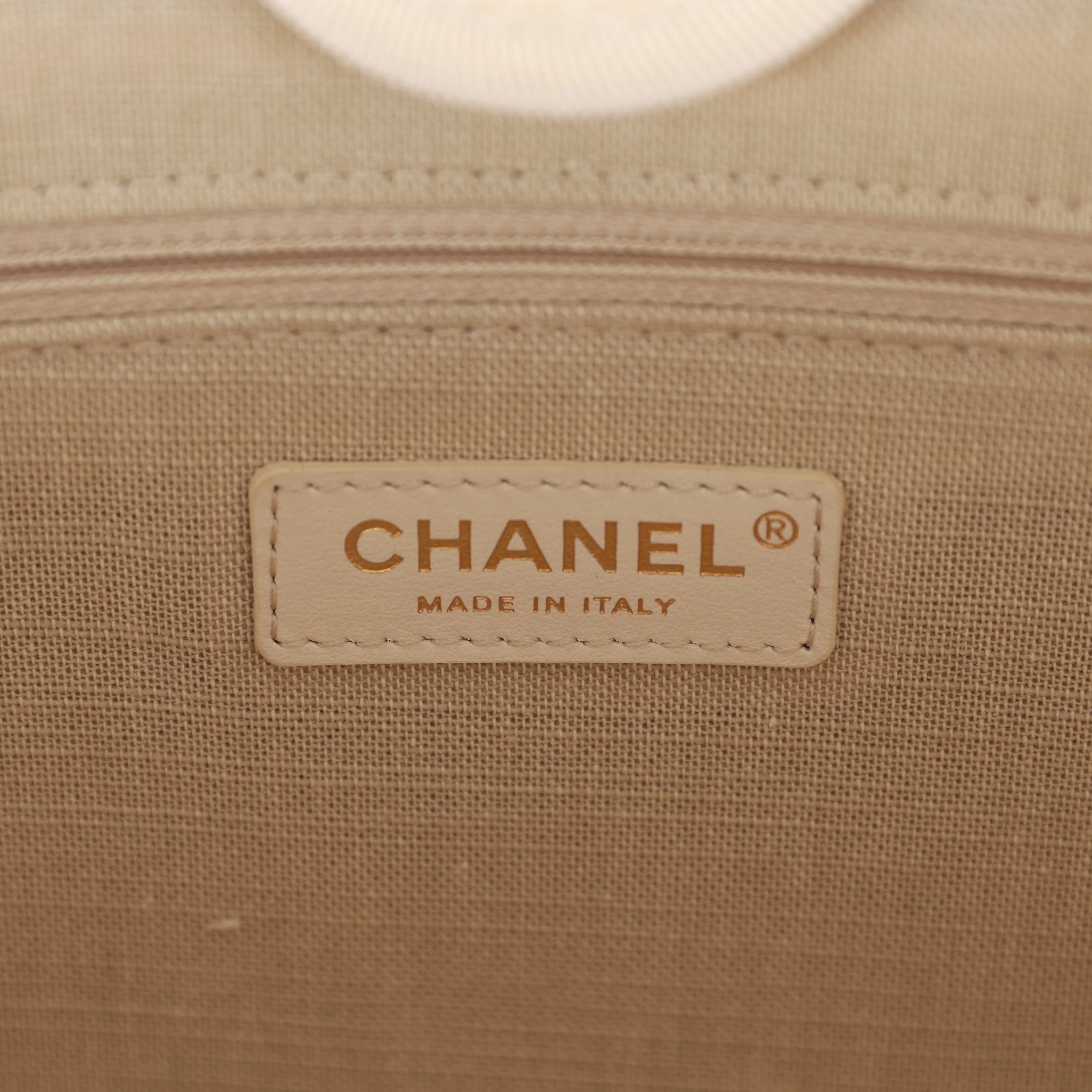 Chanel Large Deauville Shopping Bag White Boucle Light Gold Hardware