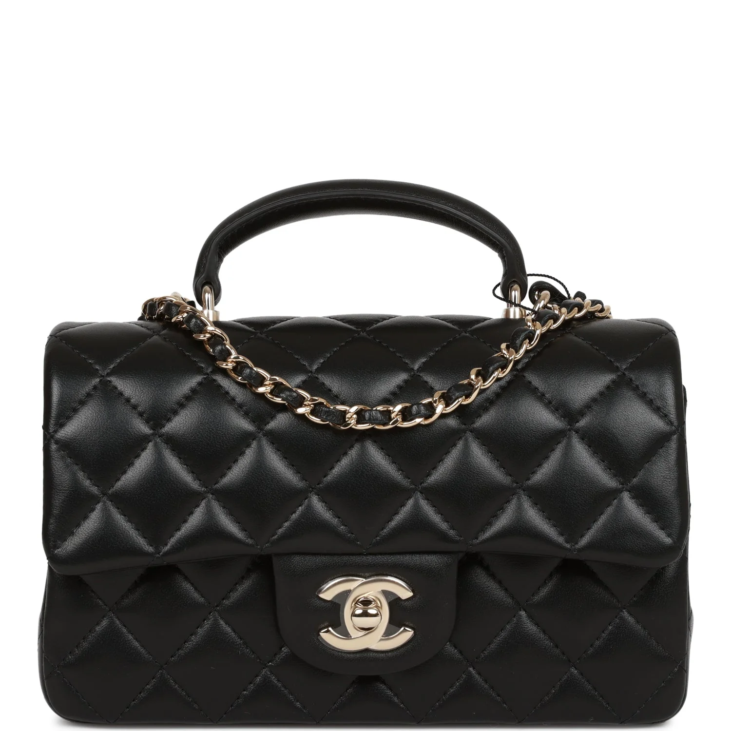 Chanel Mini Rectangular Flap Bag with Top Handle Black Lambskin Light Gold Hardware