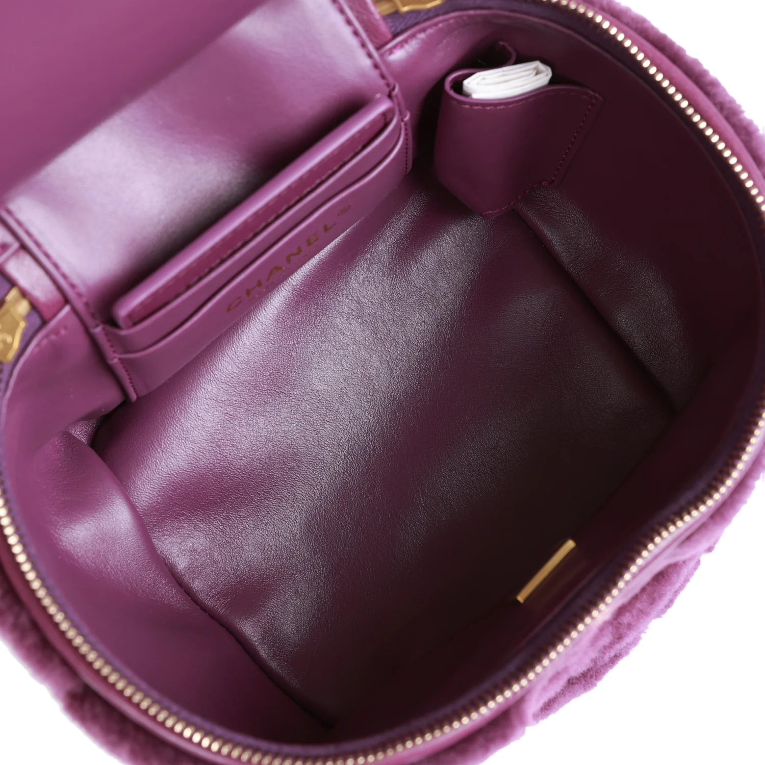 Chanel Small Vanity Case Purple Shearling Gold Hardware
