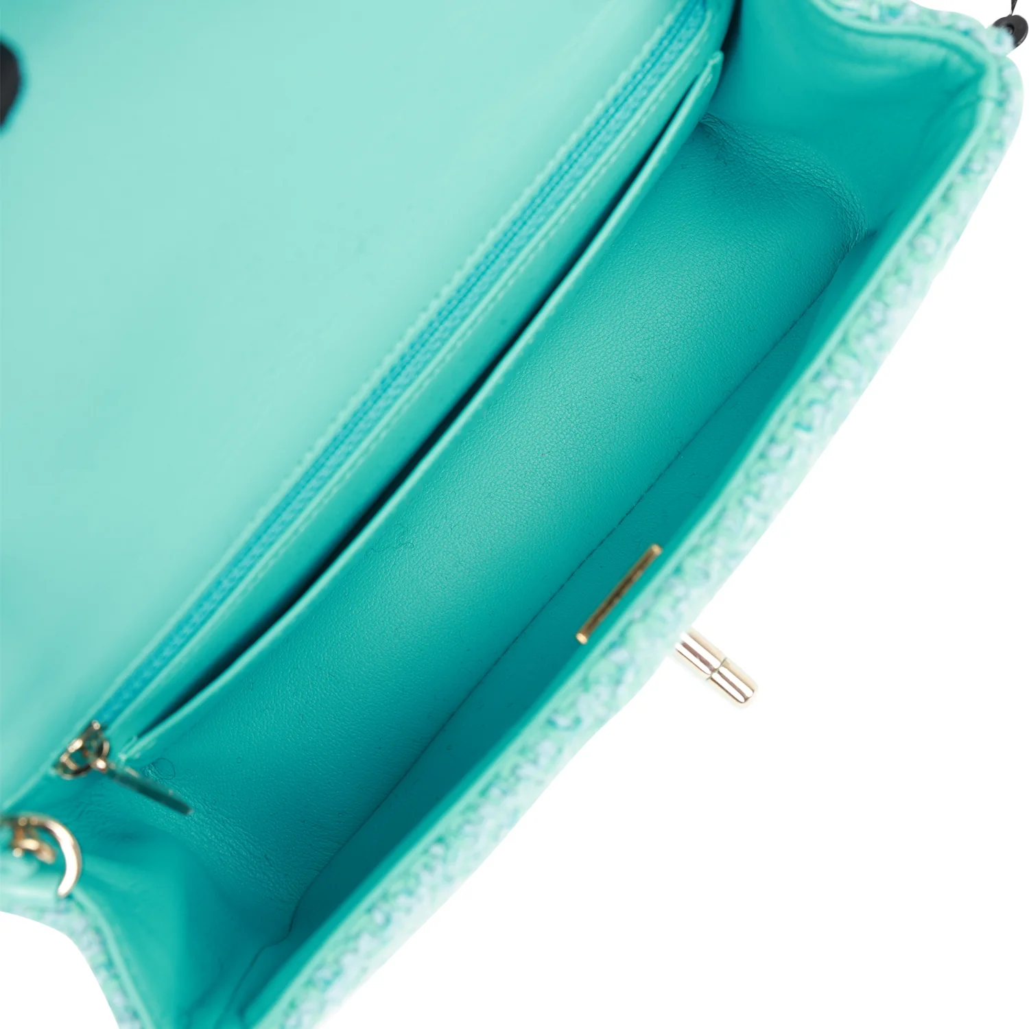 Chanel Mini Rectangular Flap Bag Blue Tweed Light Gold Hardware