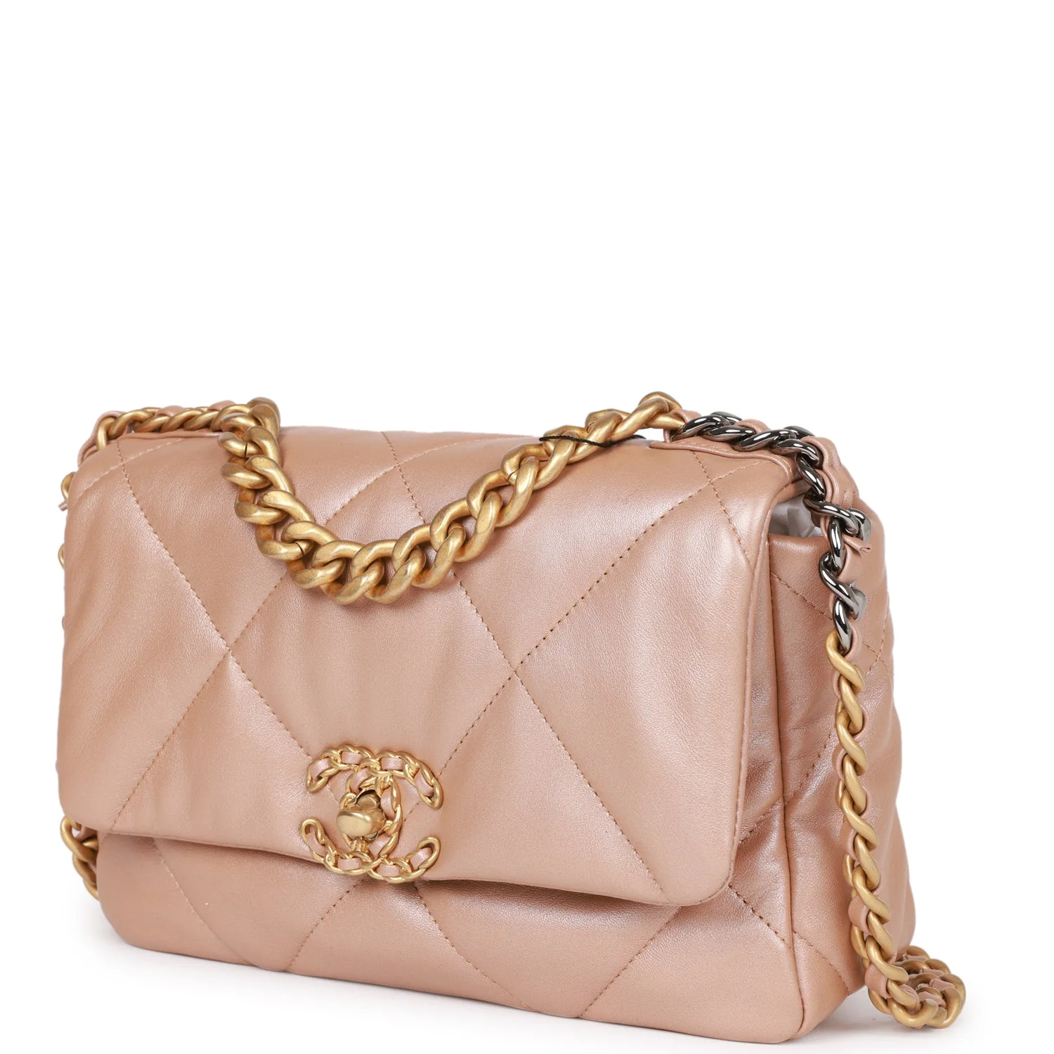 Chanel Medium 19 Flap Bag Beige Iridescent Calfskin Mixed Hardware