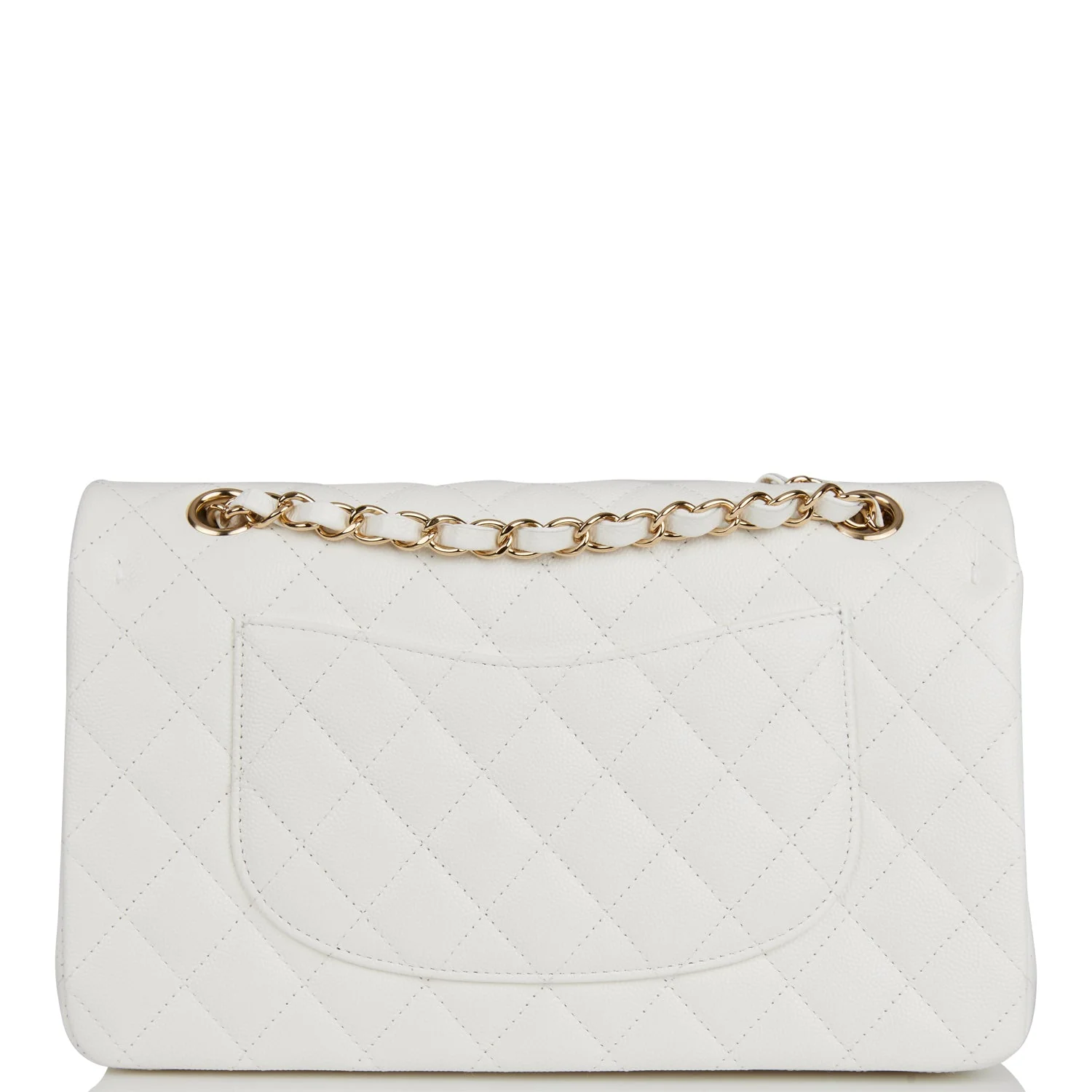 Chanel Medium Classic Double Flap Bag White Quilted Caviar Light Gold Hardware