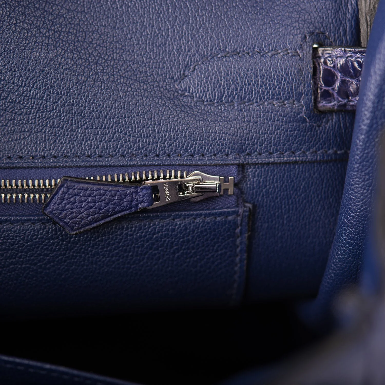 Hermes Bleu Encre Shiny Niloticus Crocodile/Togo Birkin Touch 30cm Palladium Hardware