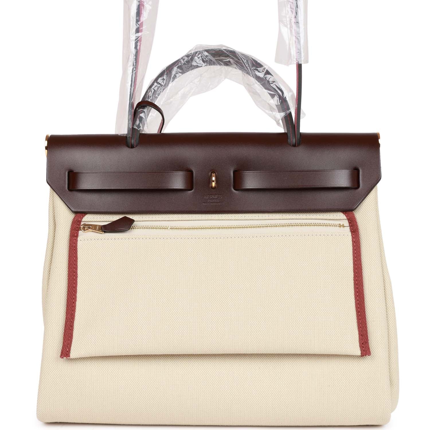 Hermes Herbag Zip PM 31 Beton Toile H Berline Rouge Sellier Hunter Gold Hardware