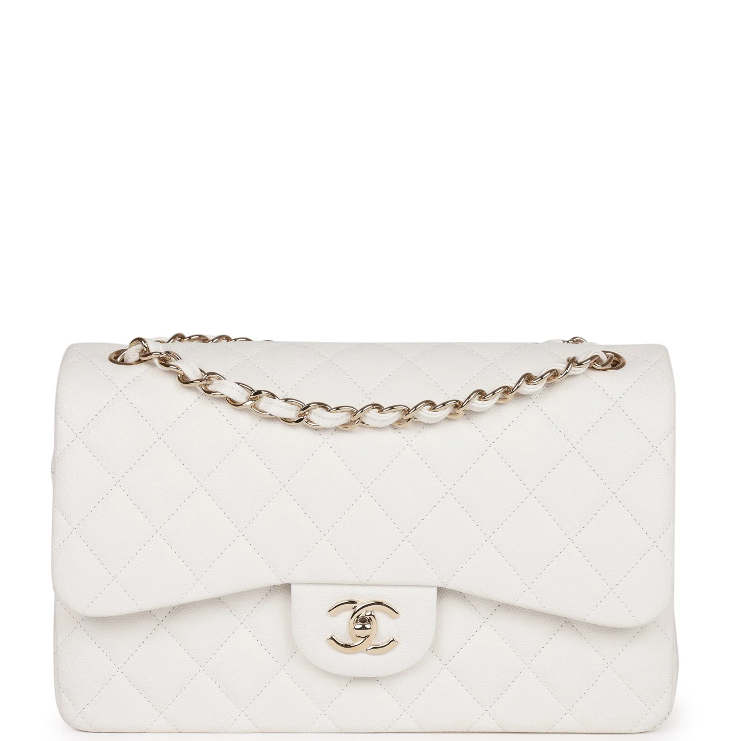 Chanel Jumbo Classic Double Flap Bag White Caviar Gold Hardware