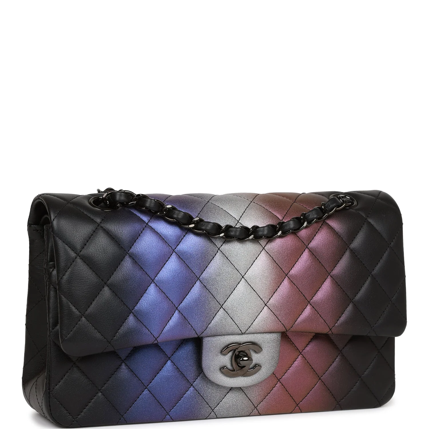 Pre-owned Chanel Medium Classic Double Flap Bag Multicolor Iridescent Calfskin Black Hardware