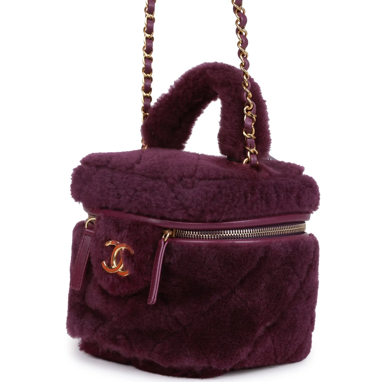 Chanel Small Vanity Case Purple Shearling Gold Hardware