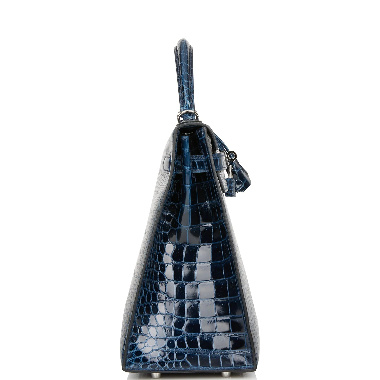 Hermes Kelly Sellier 32 Bleu Baltique Shiny Porosus Crocodile Palladium Hardware