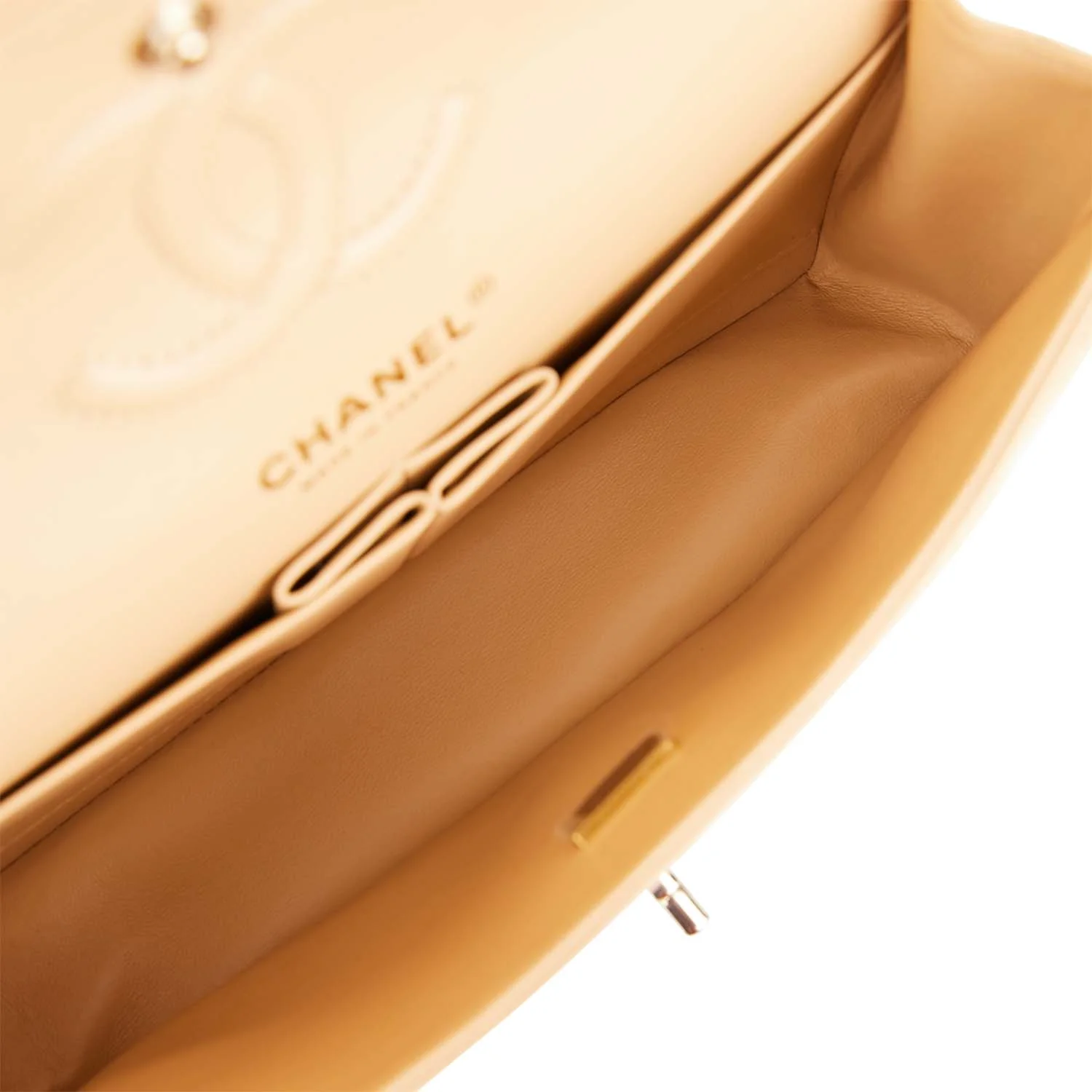 Chanel Small Classic Double Flap Beige Quilted Lambskin Light Gold Hardware