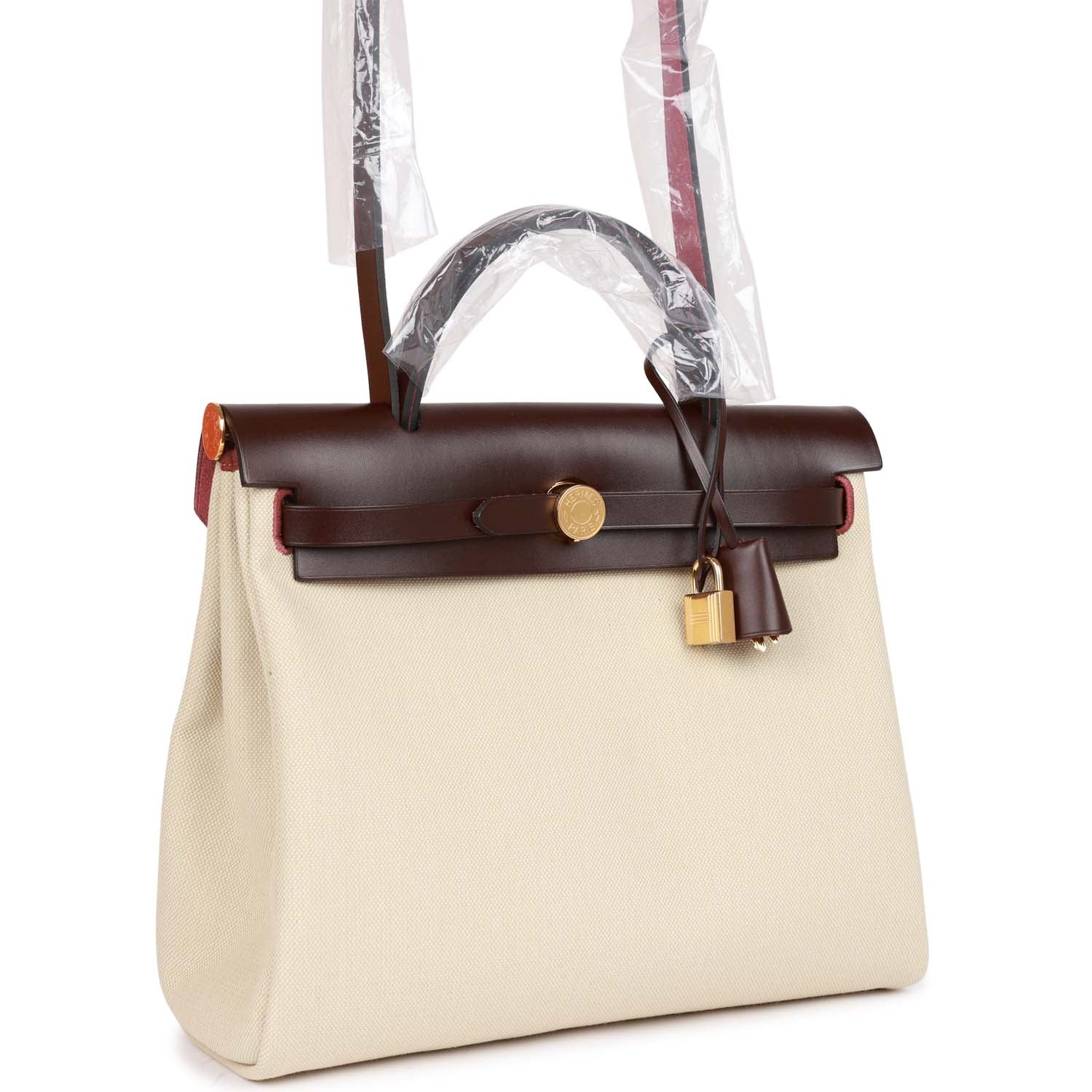 Hermes Herbag Zip PM 31 Beton Toile H Berline Rouge Sellier Hunter Gold Hardware