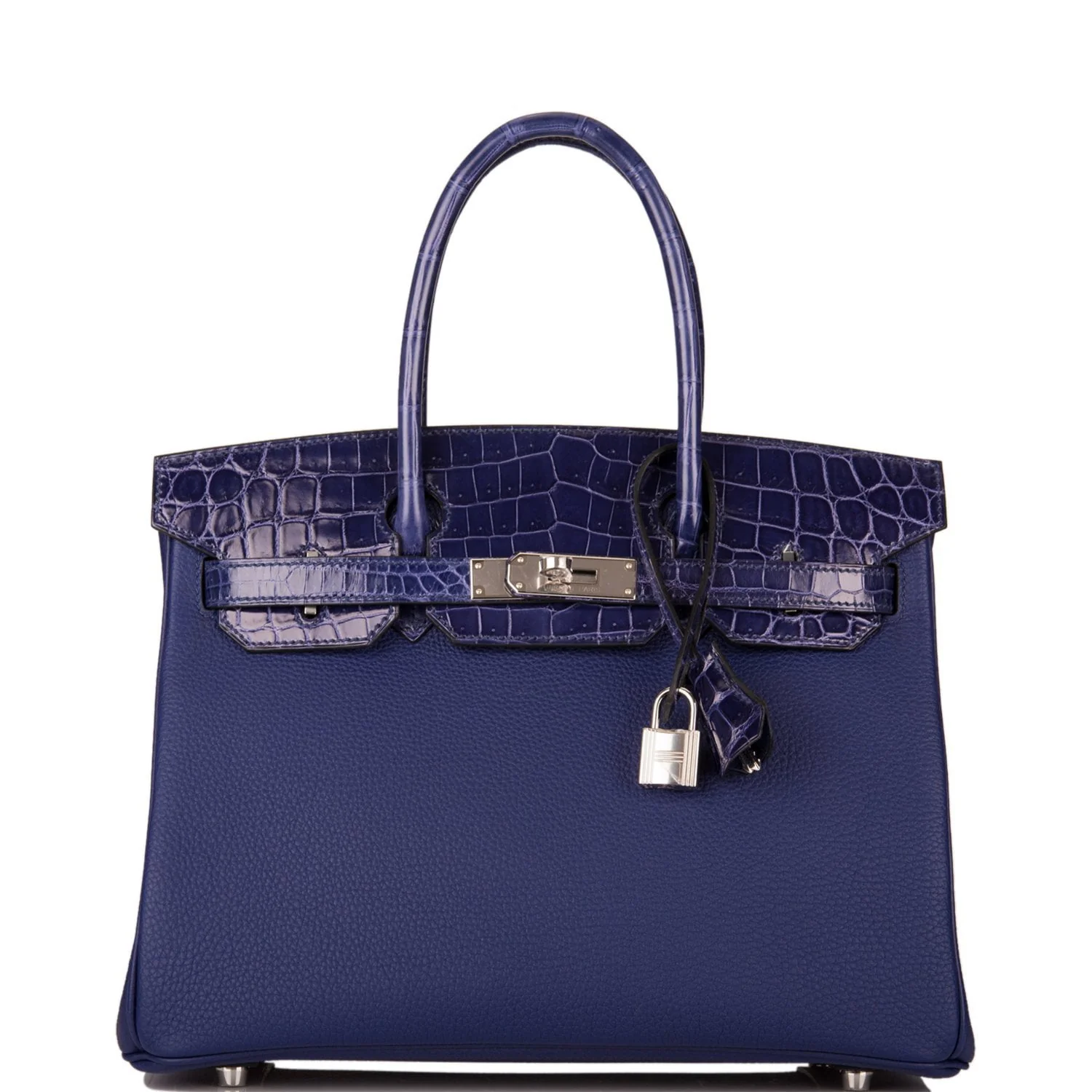 Hermes Bleu Encre Shiny Niloticus Crocodile/Togo Birkin Touch 30cm Palladium Hardware
