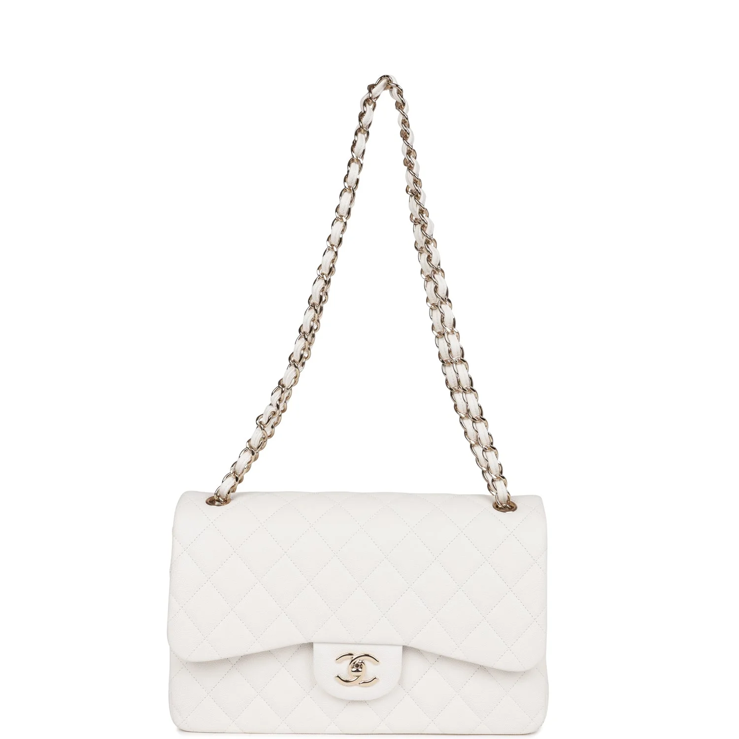 Chanel Jumbo Classic Double Flap Bag White Caviar Gold Hardware