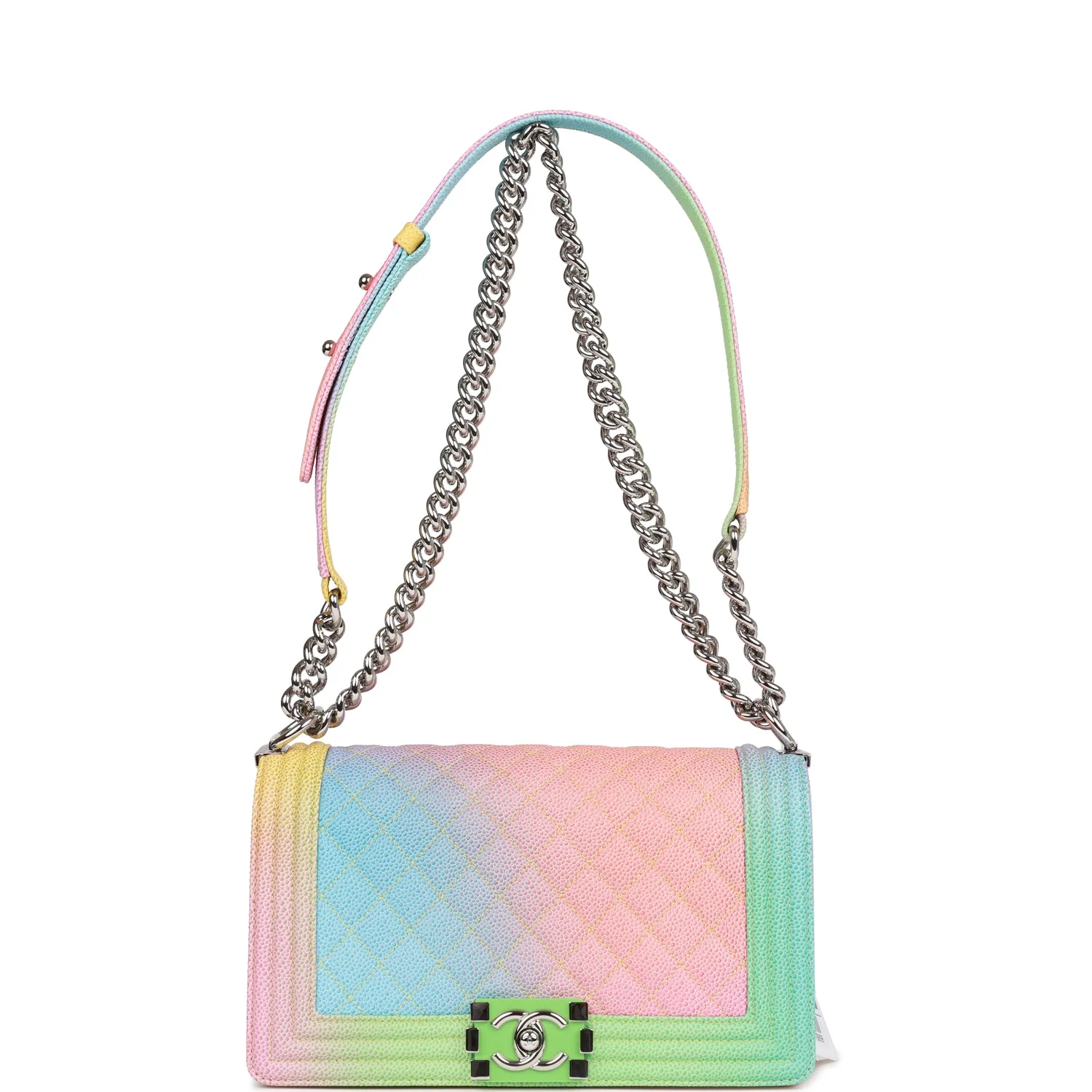 Chanel Medium Boy Bag Rainbow Caviar Silver Hardware