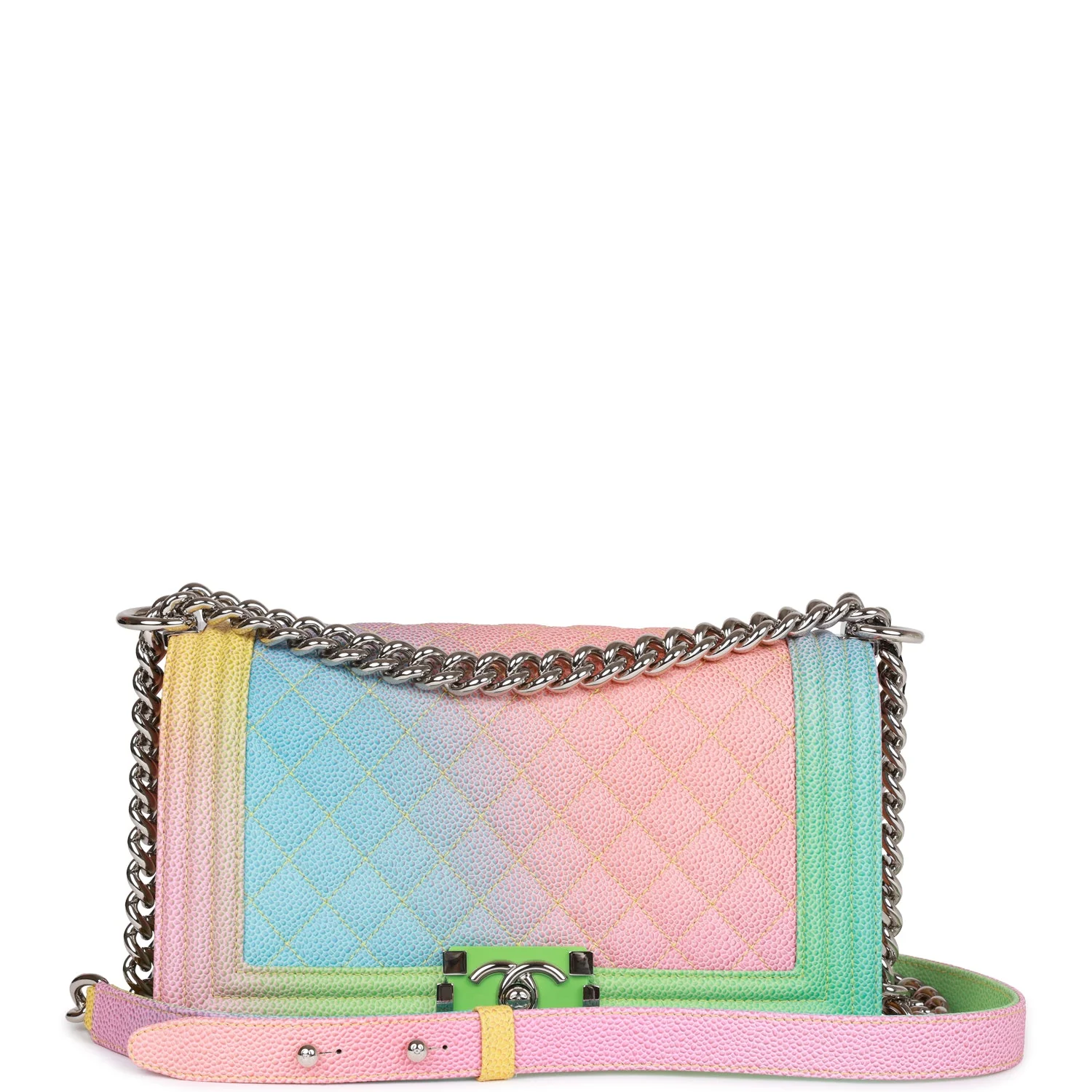 Chanel Medium Boy Bag Rainbow Caviar Silver Hardware