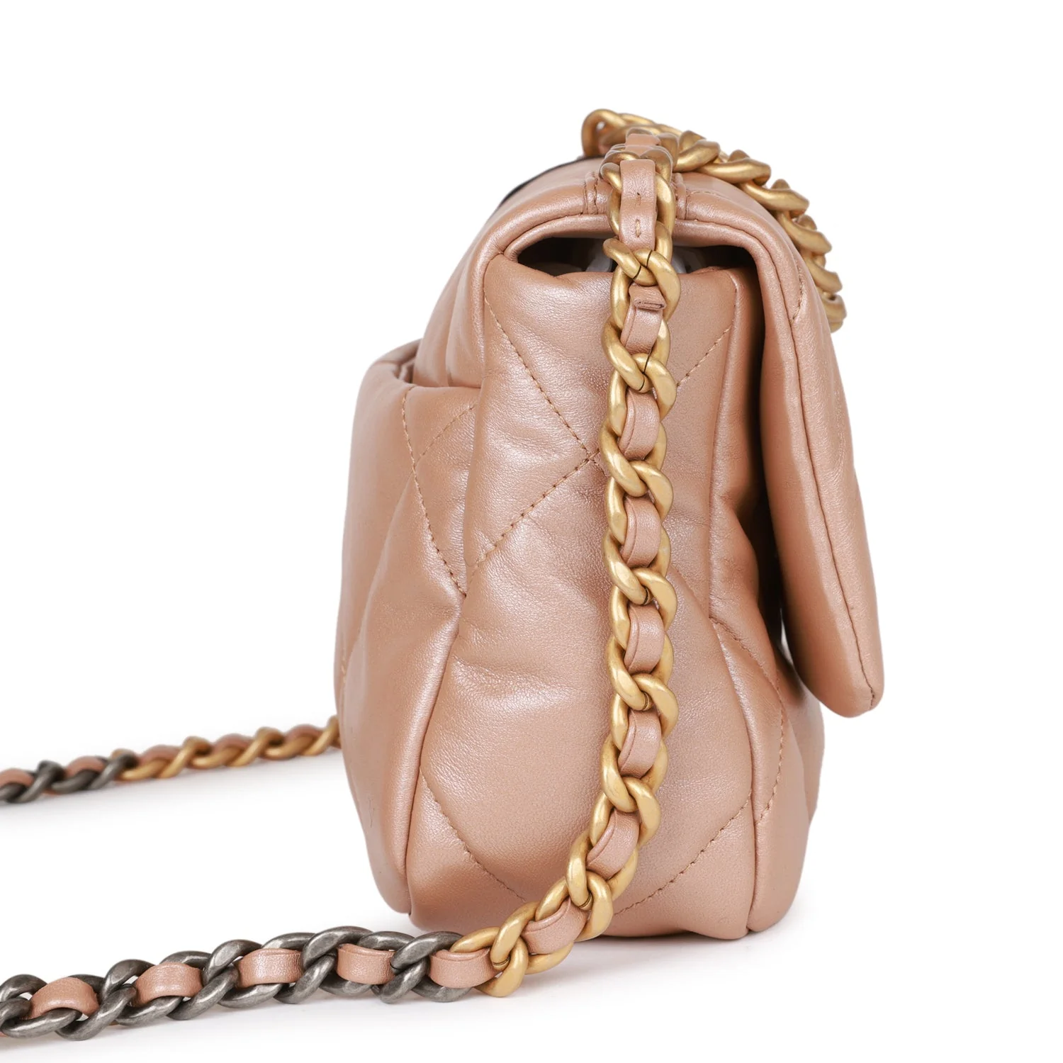 Chanel Medium 19 Flap Bag Beige Iridescent Calfskin Mixed Hardware