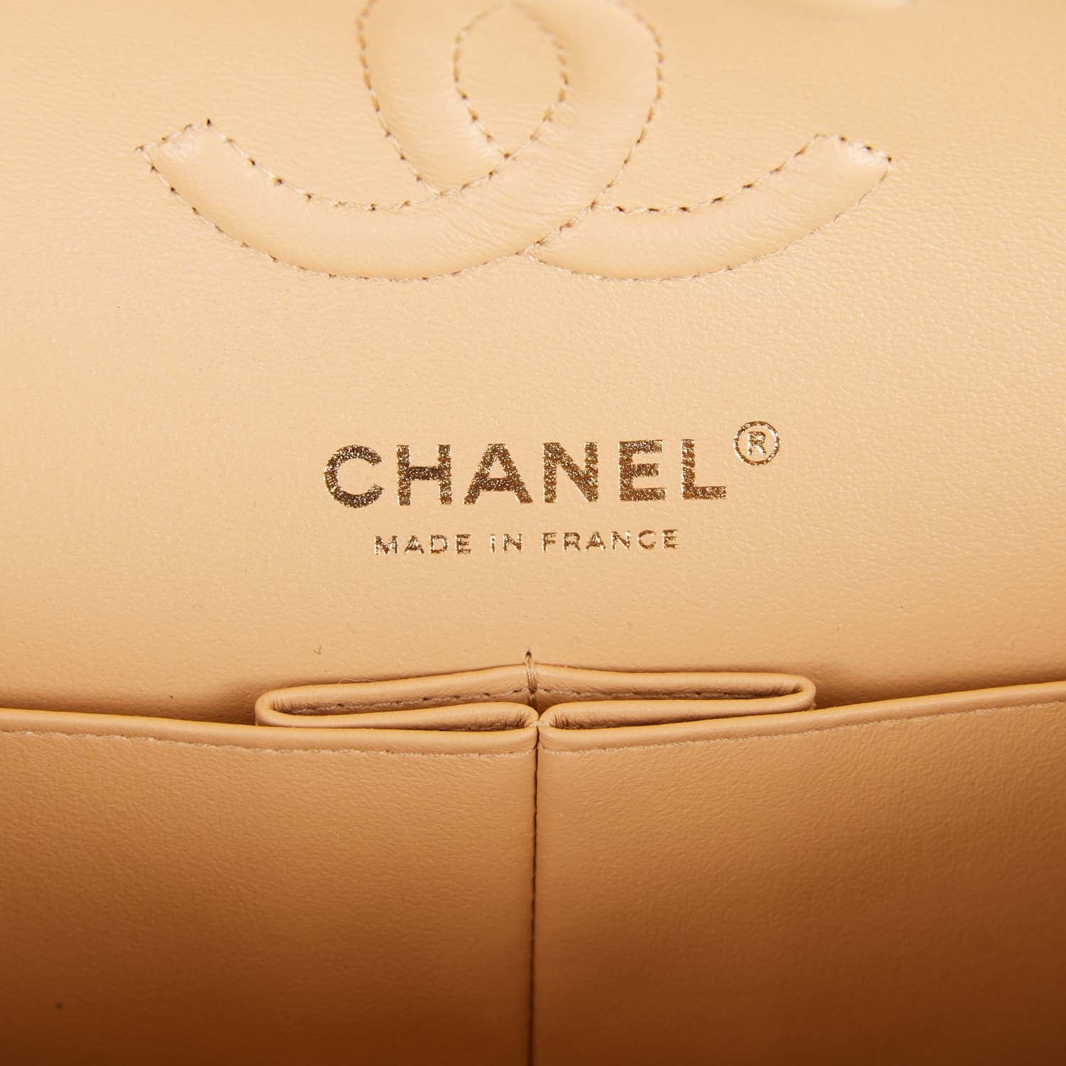 Chanel Small Classic Double Flap Beige Quilted Lambskin Light Gold Hardware