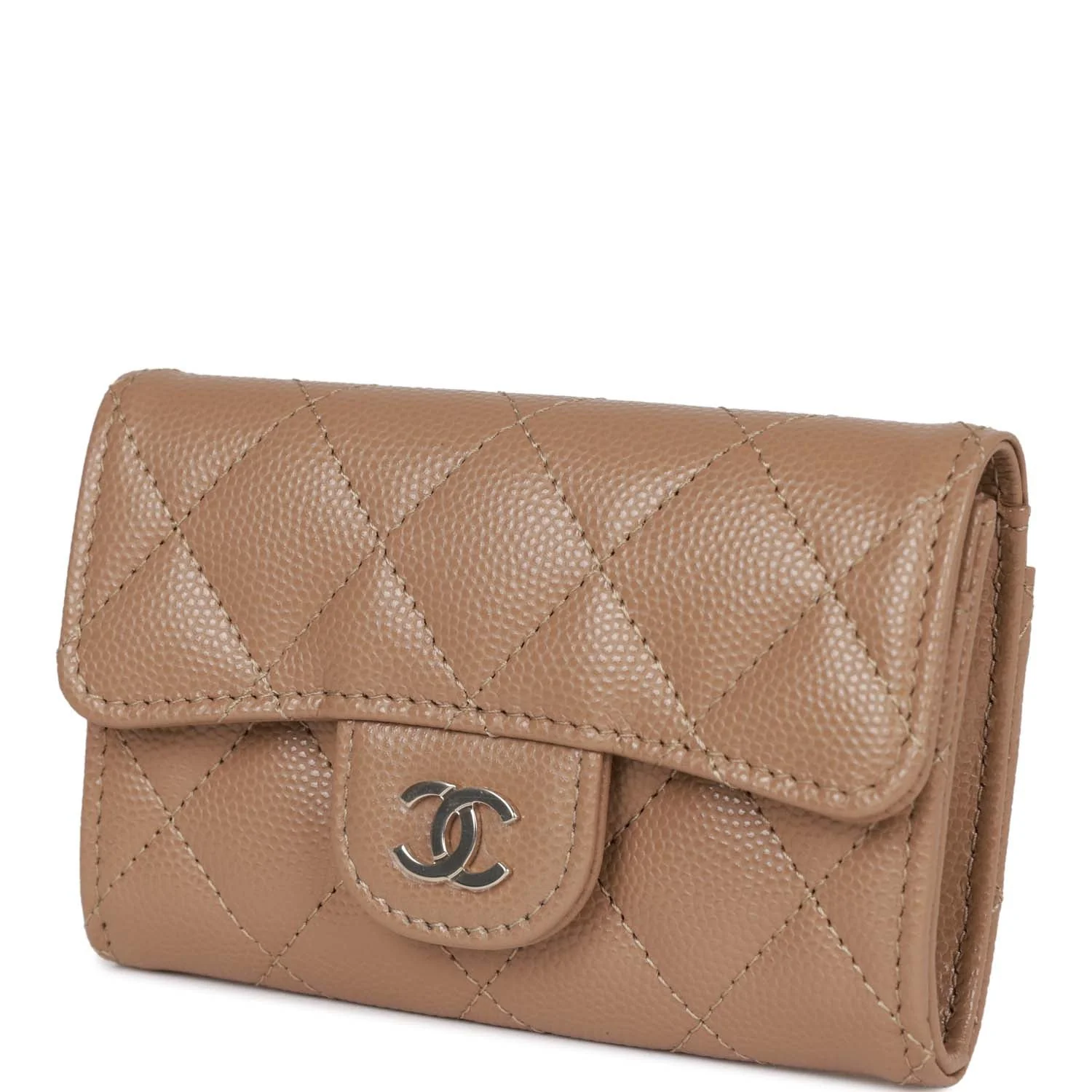 Chanel Flap Card Holder Wallet Beige Caviar Light Gold Hardware