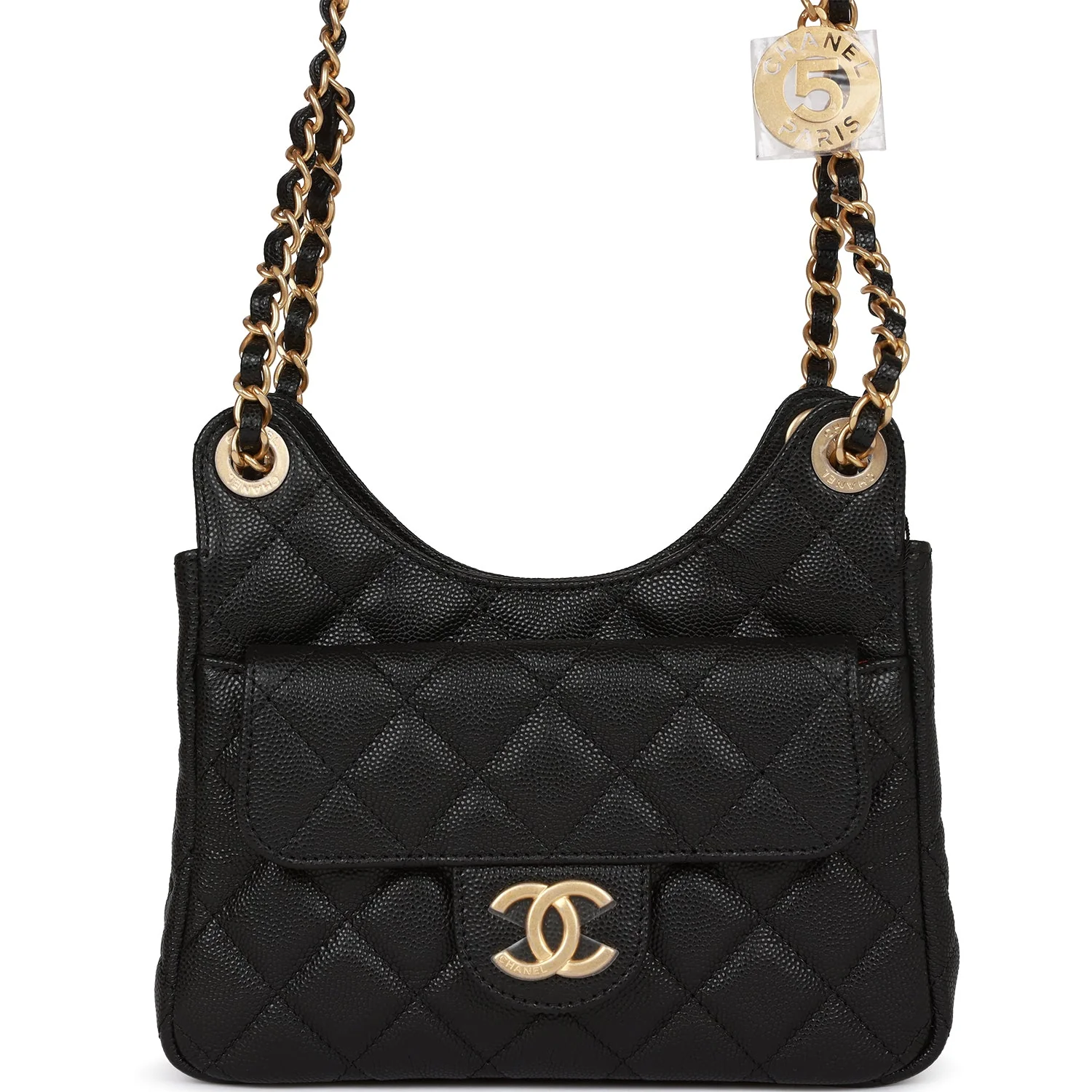 Chanel Small Hobo Bag Black Caviar Antique Gold Hardware