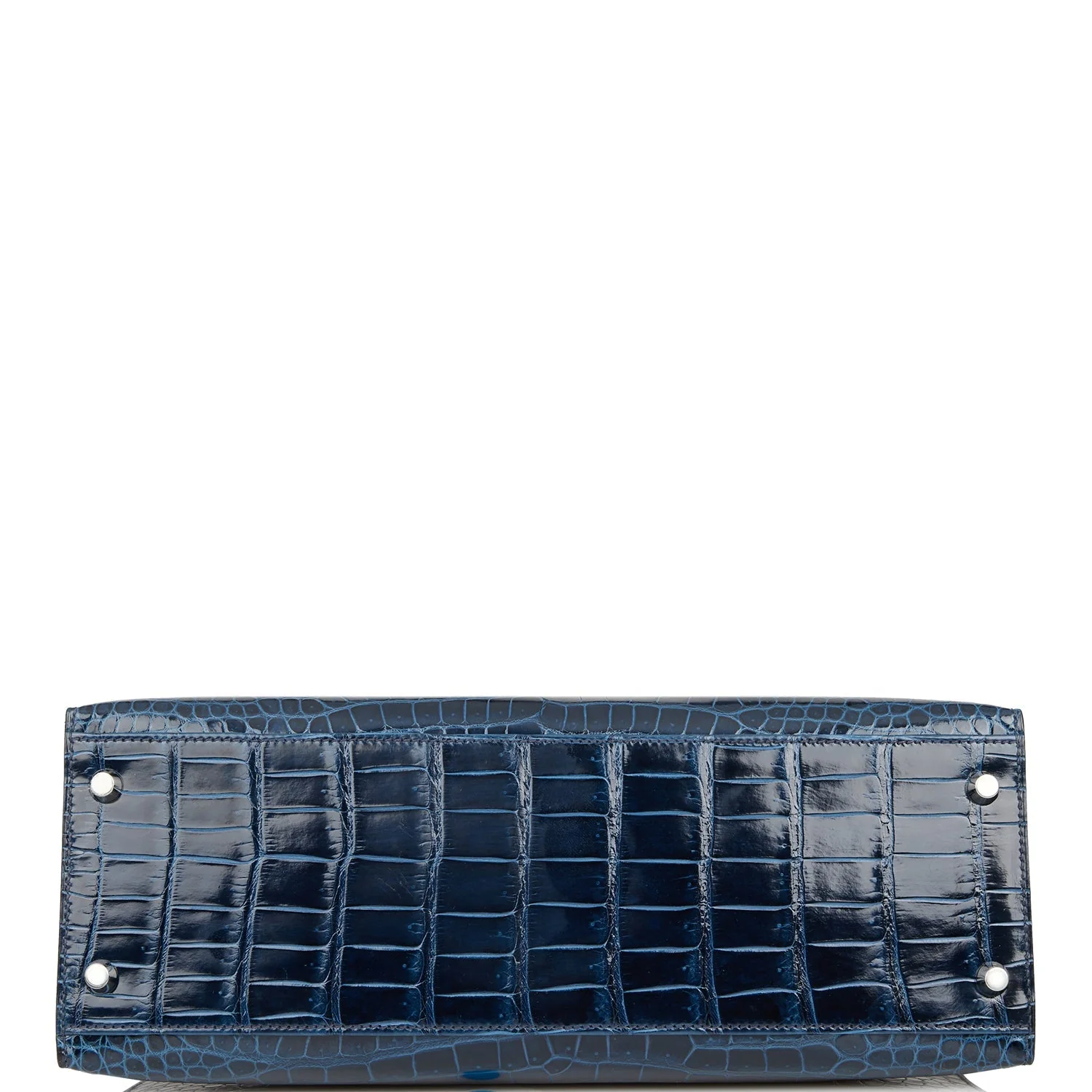 Hermes Kelly Sellier 32 Bleu Baltique Shiny Porosus Crocodile Palladium Hardware