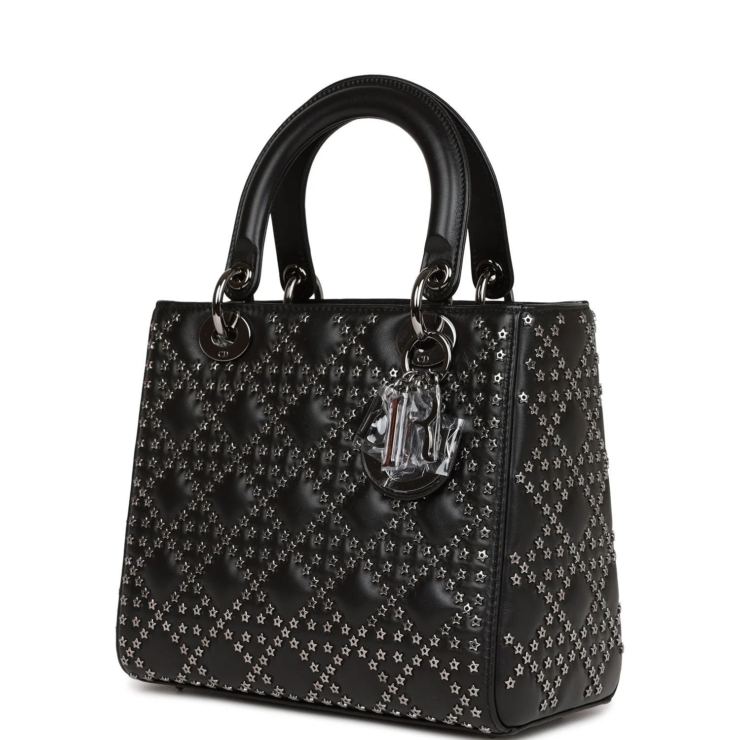 Christian Dior Lucky Star Medium Lady Dior Tote Black Lambskin Ruthenium Hardware
