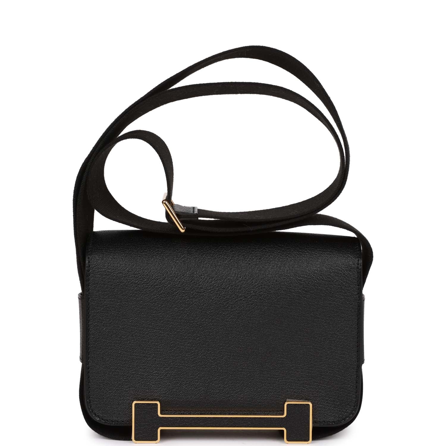Hermes Geta Black Chevre Gold Hardware