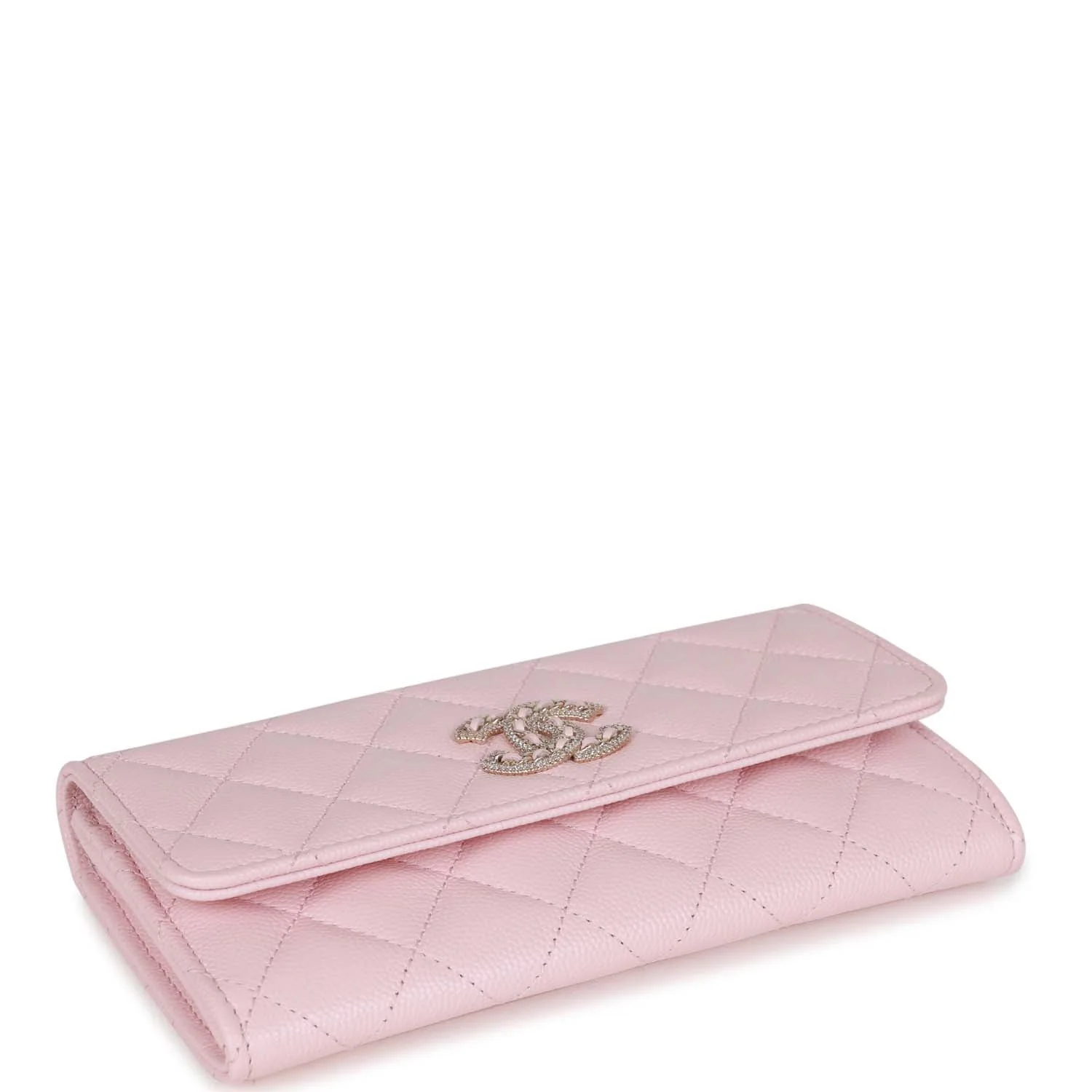 Chanel CC Large Gusset Flap Wallet Pink Caviar Light Gold Hardware