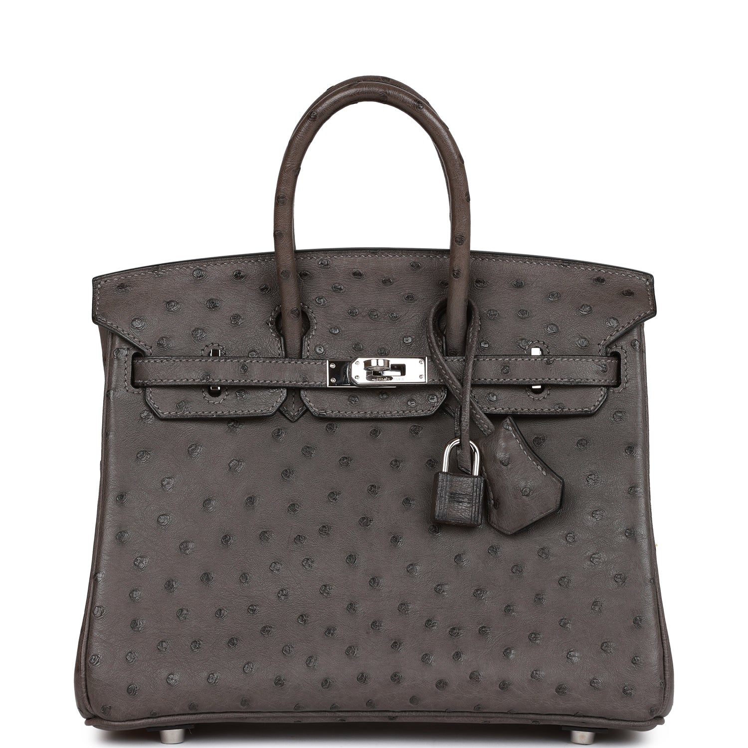 Pre-owned Hermes Birkin 25 Graphite Ostrich Palladium Hardware