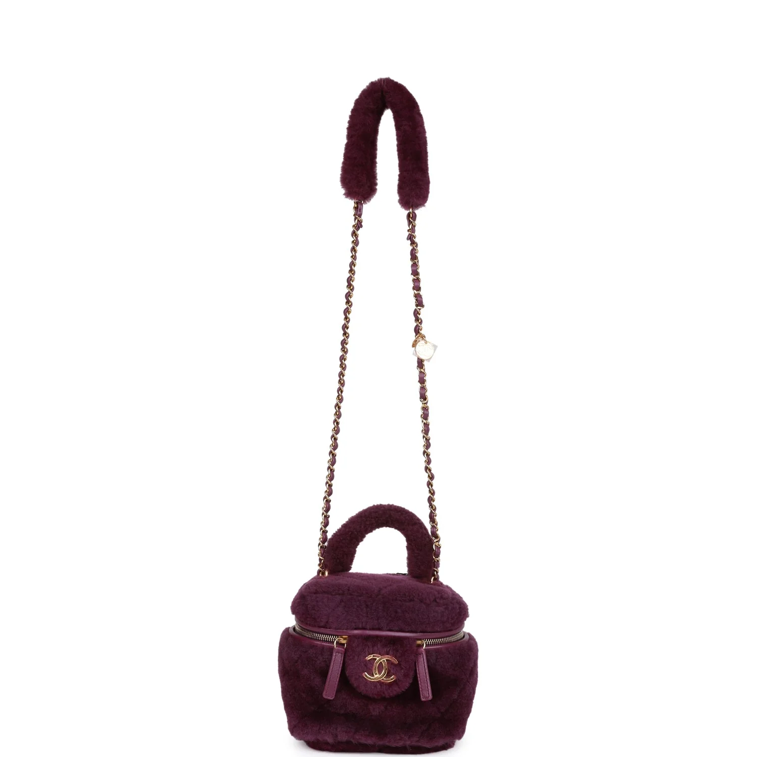 Chanel Small Vanity Case Purple Shearling Gold Hardware