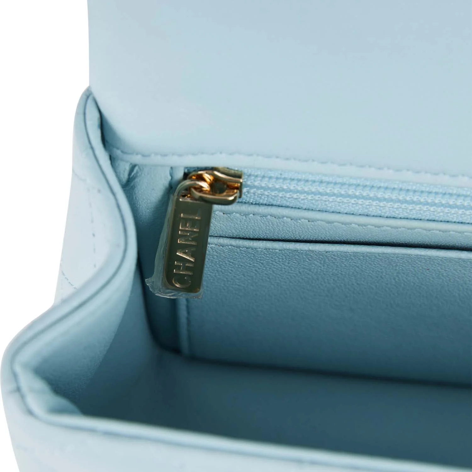 Chanel Mini Rectangular Flap with Top Handle Blue Lambskin Light Gold Hardware