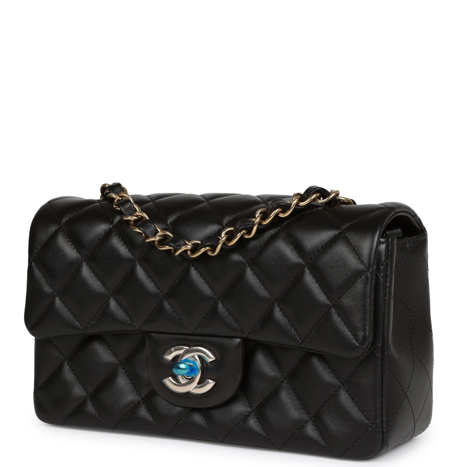 Chanel Mini Rectangular Flap Bag Black Lambskin Light Gold Hardware