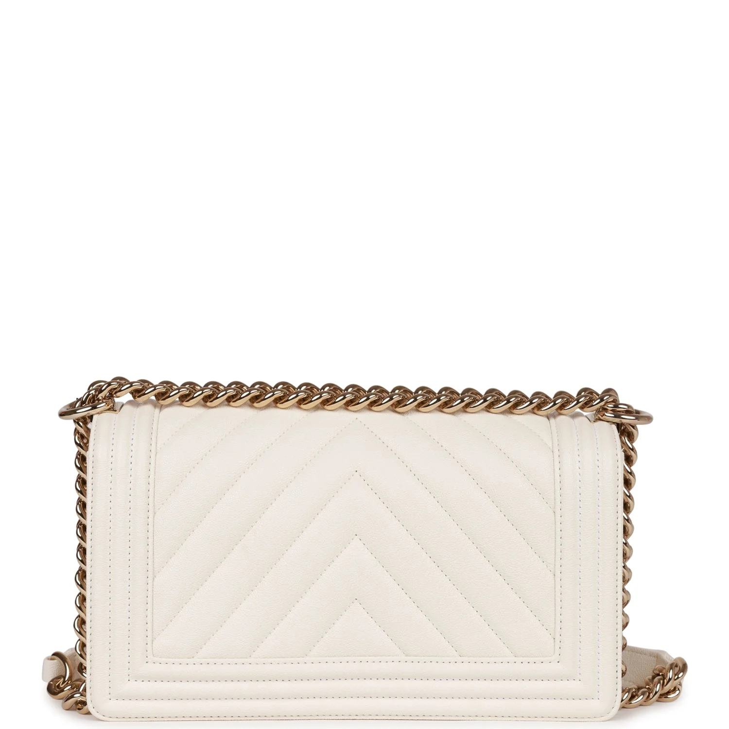 Chanel Medium Boy White Chevron Caviar Light Gold Hardware