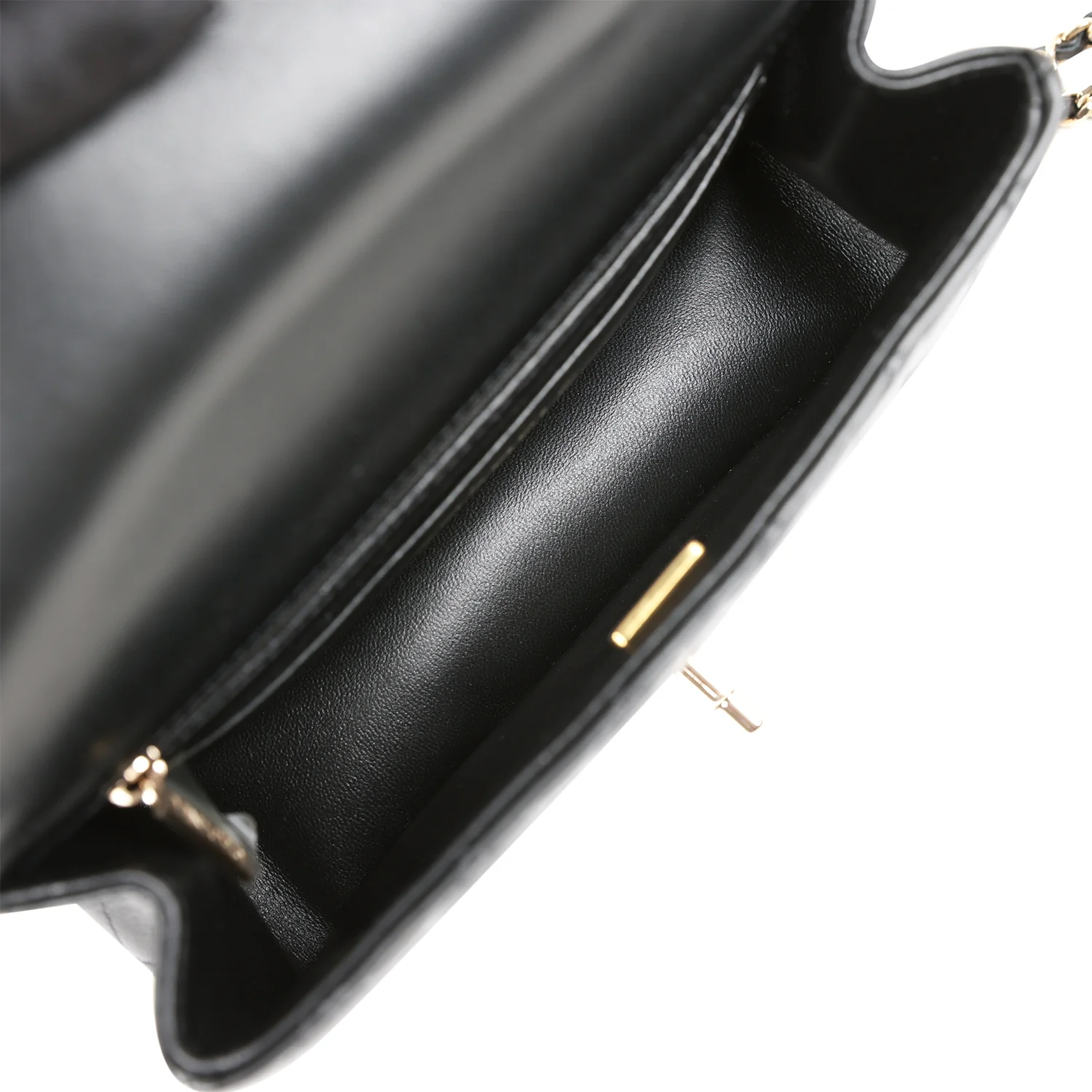 Chanel Mini Rectangular Flap Bag with Top Handle Black Lambskin Light Gold Hardware