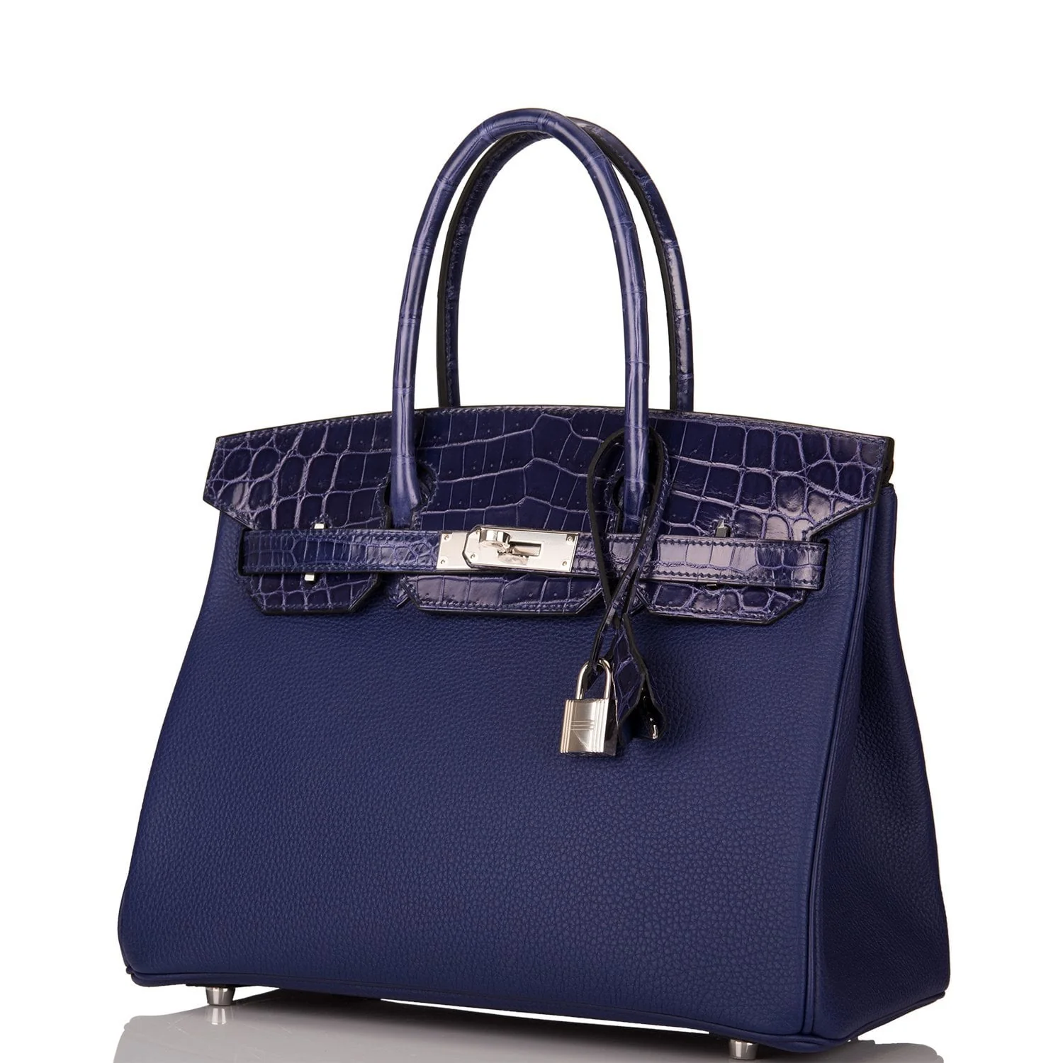 Hermes Bleu Encre Shiny Niloticus Crocodile/Togo Birkin Touch 30cm Palladium Hardware