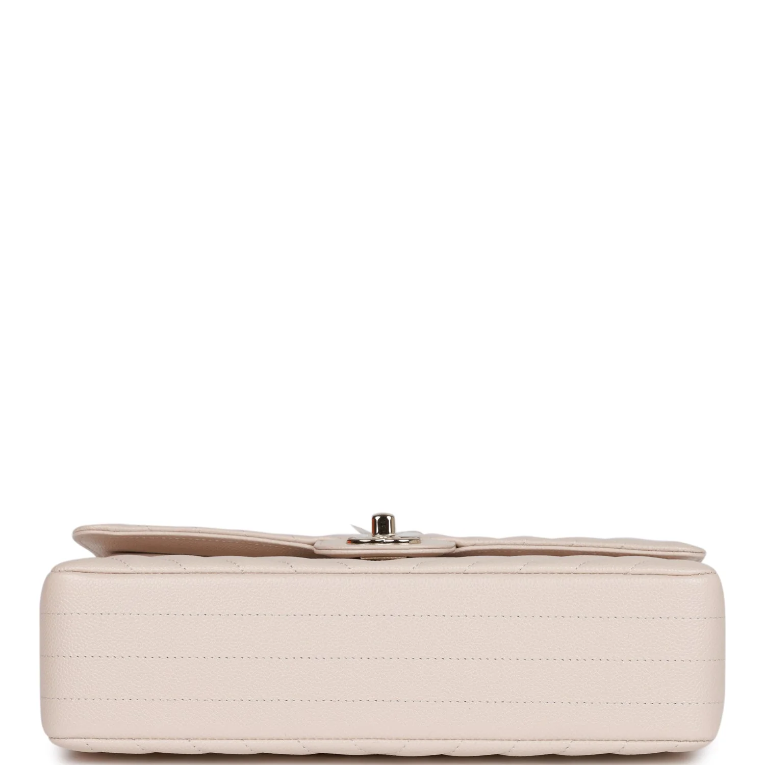 Chanel Medium Classic Double Flap Bag Beige Chevron Caviar Light Gold Hardware