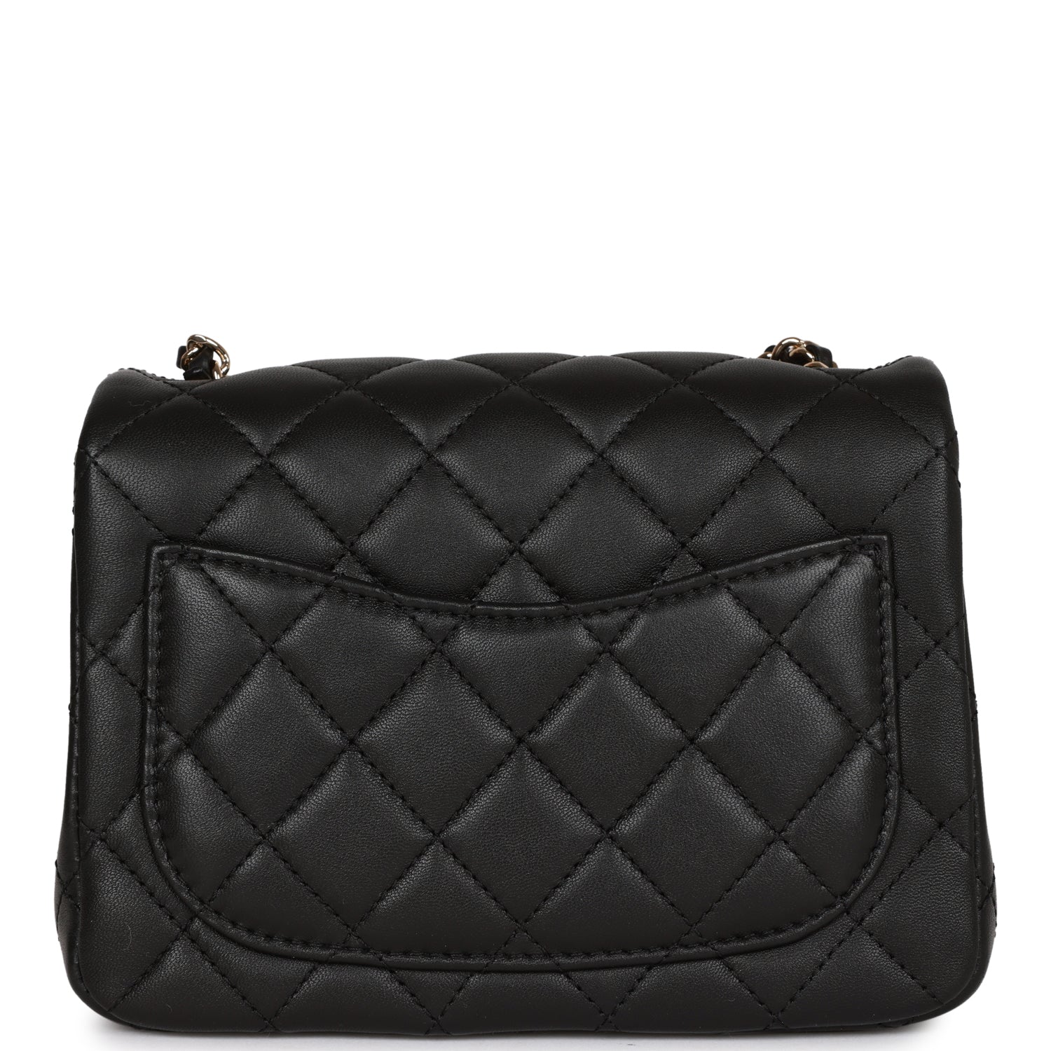 Chanel Pearl Crush Mini Square Flap Bag Black Lambskin Light Gold Hardware