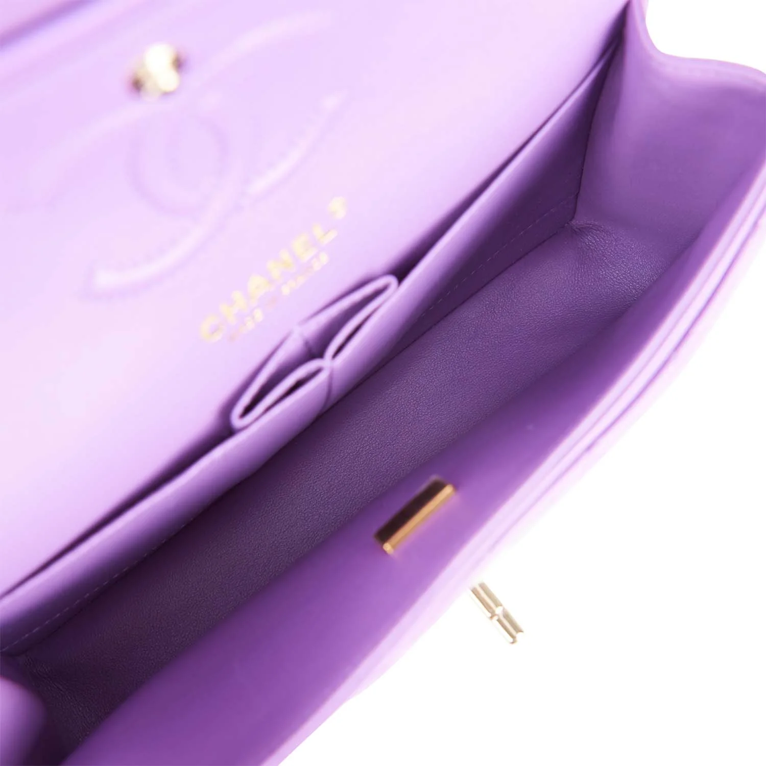 Chanel Small Classic Double Flap Bag Purple Lambskin Light Gold Hardware