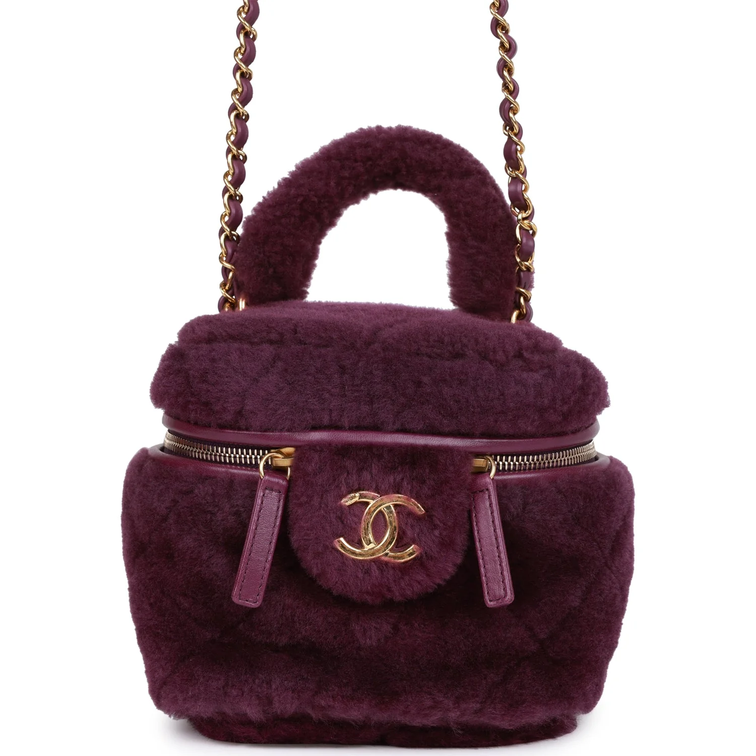 Chanel Small Vanity Case Purple Shearling Gold Hardware