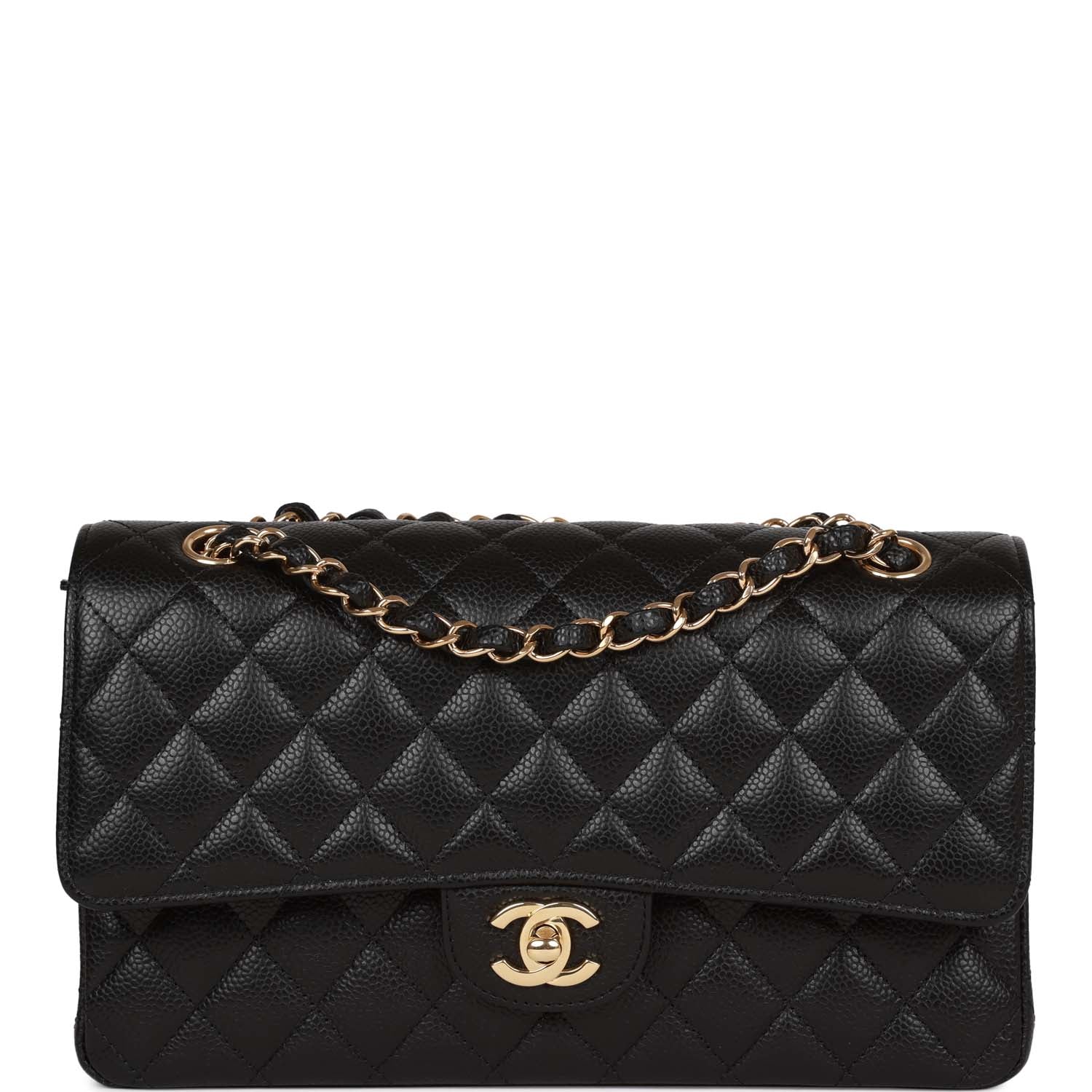 Chanel Medium Classic Double Flap Bag Black Quilted Caviar Gold Hardware