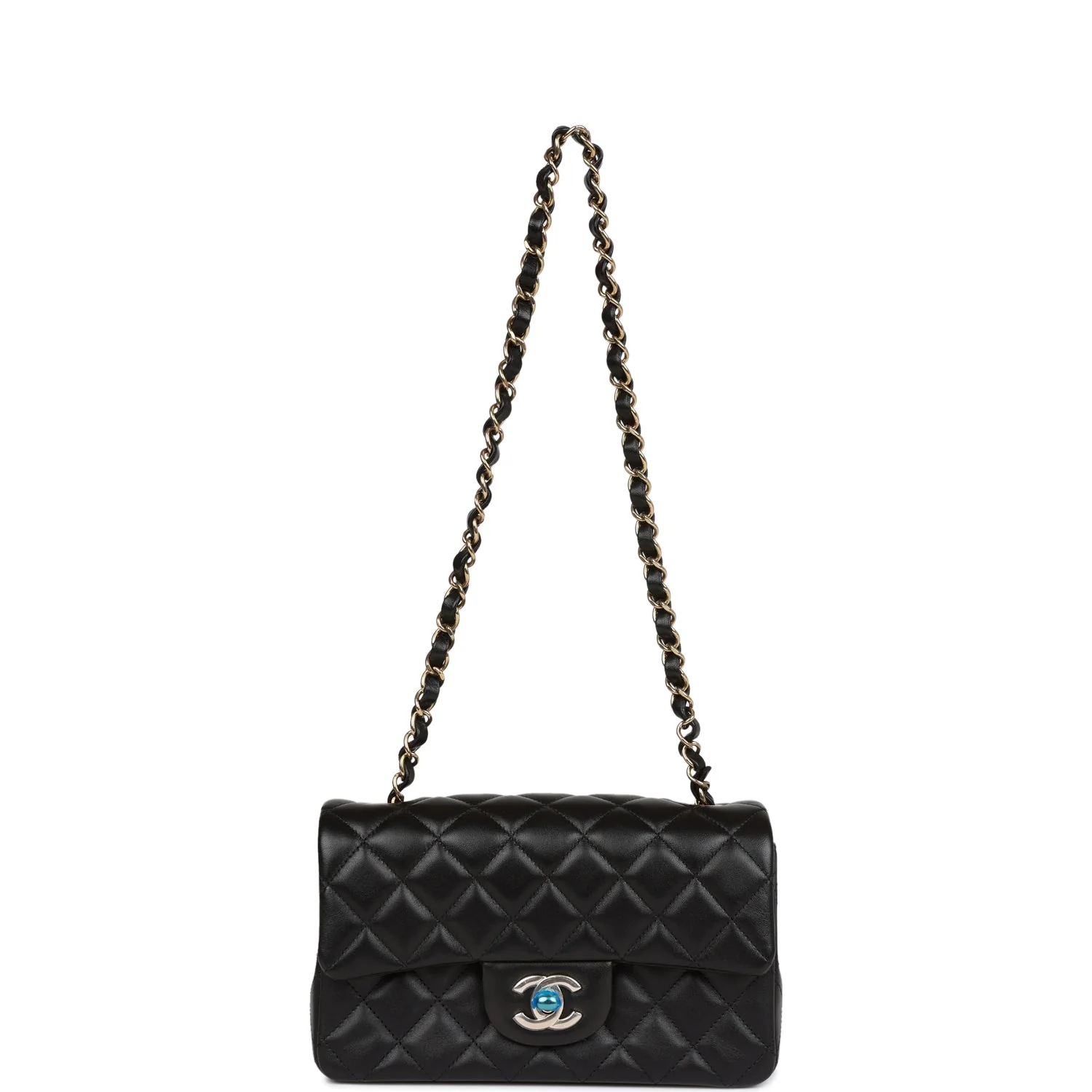 Chanel Mini Rectangular Flap Bag Black Lambskin Light Gold Hardware