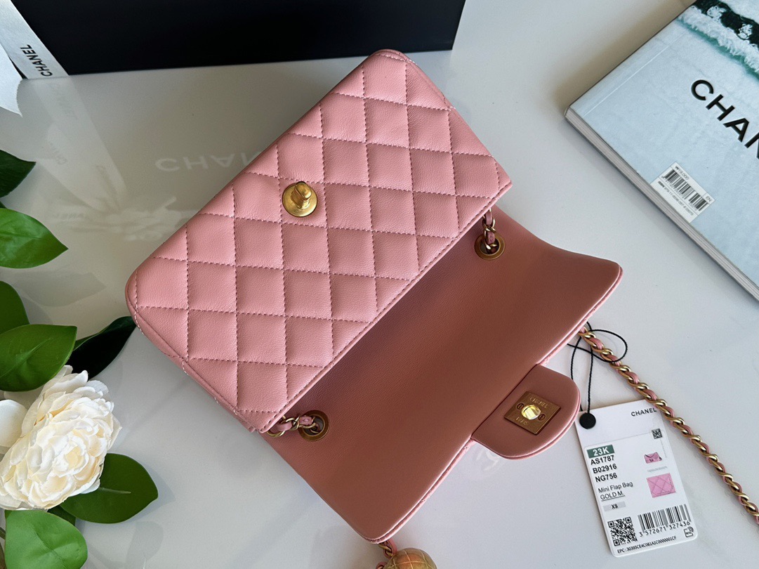 Chanel Mini Pearl Crush Rectangular Flap Dark Pink Lambskin Brushed Gold Hardware