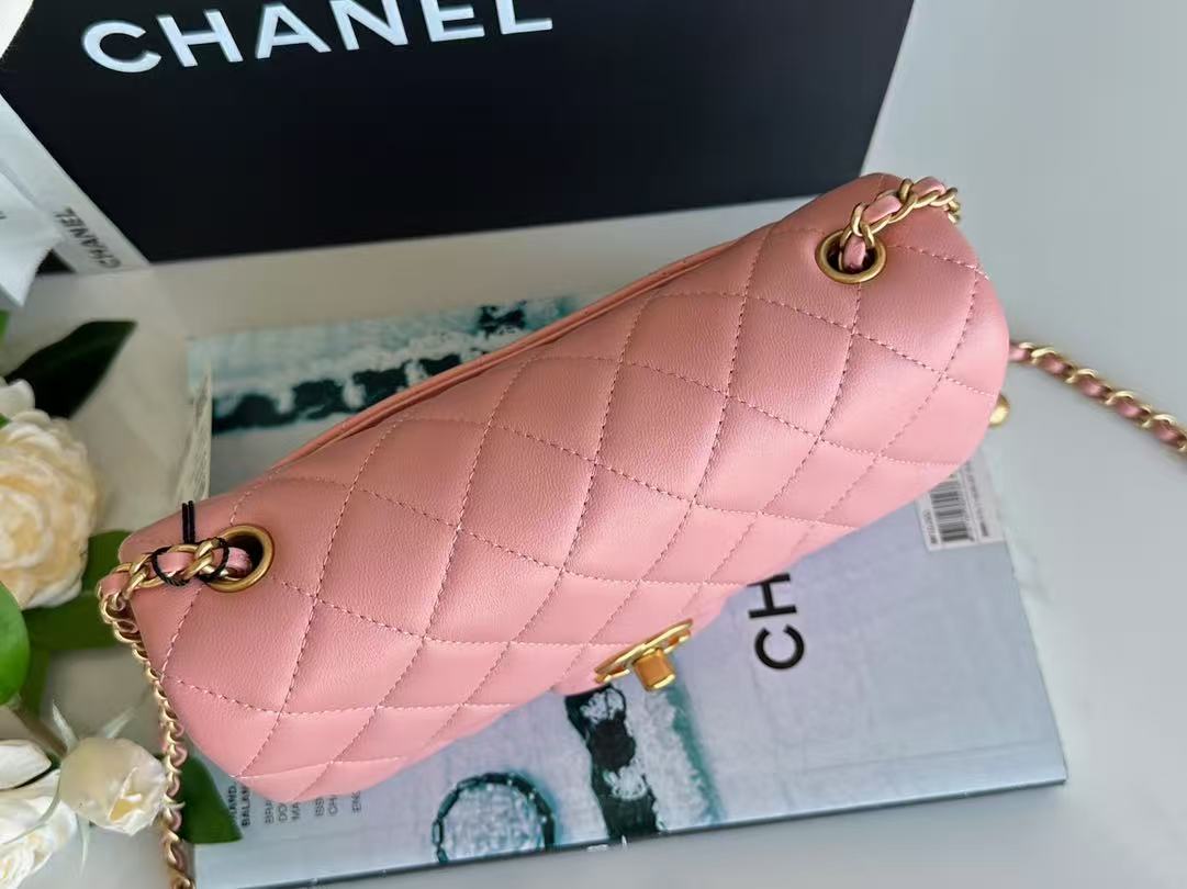 Chanel Mini Pearl Crush Rectangular Flap Dark Pink Lambskin Brushed Gold Hardware