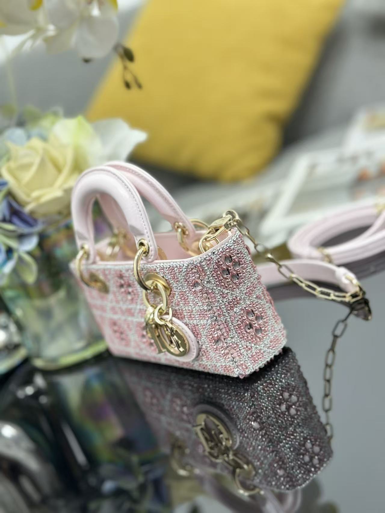 Mini Embroidered Crystal Pink