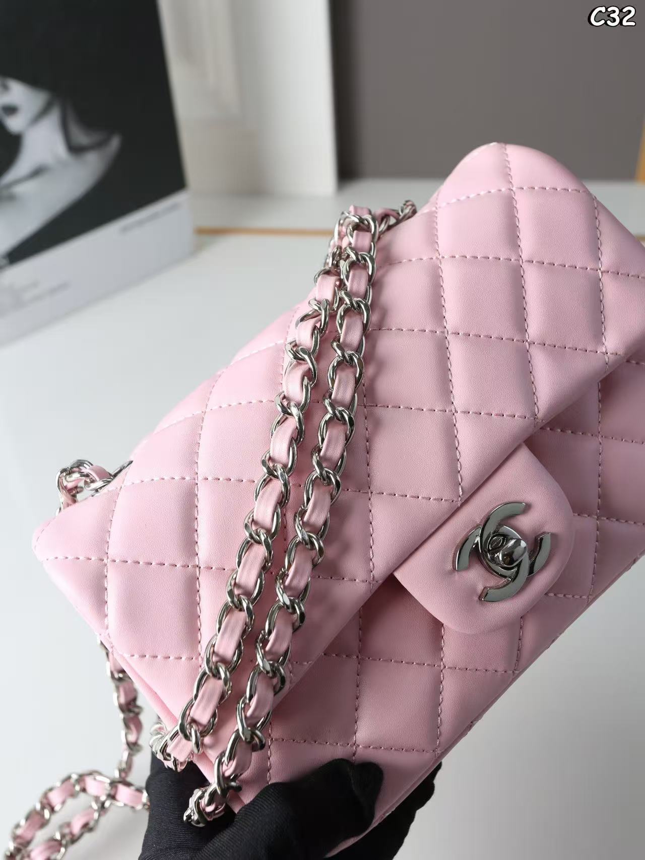 CHANEL Classic Flap CF Silver Hardware – Square Mini Chain Shoulder Bag